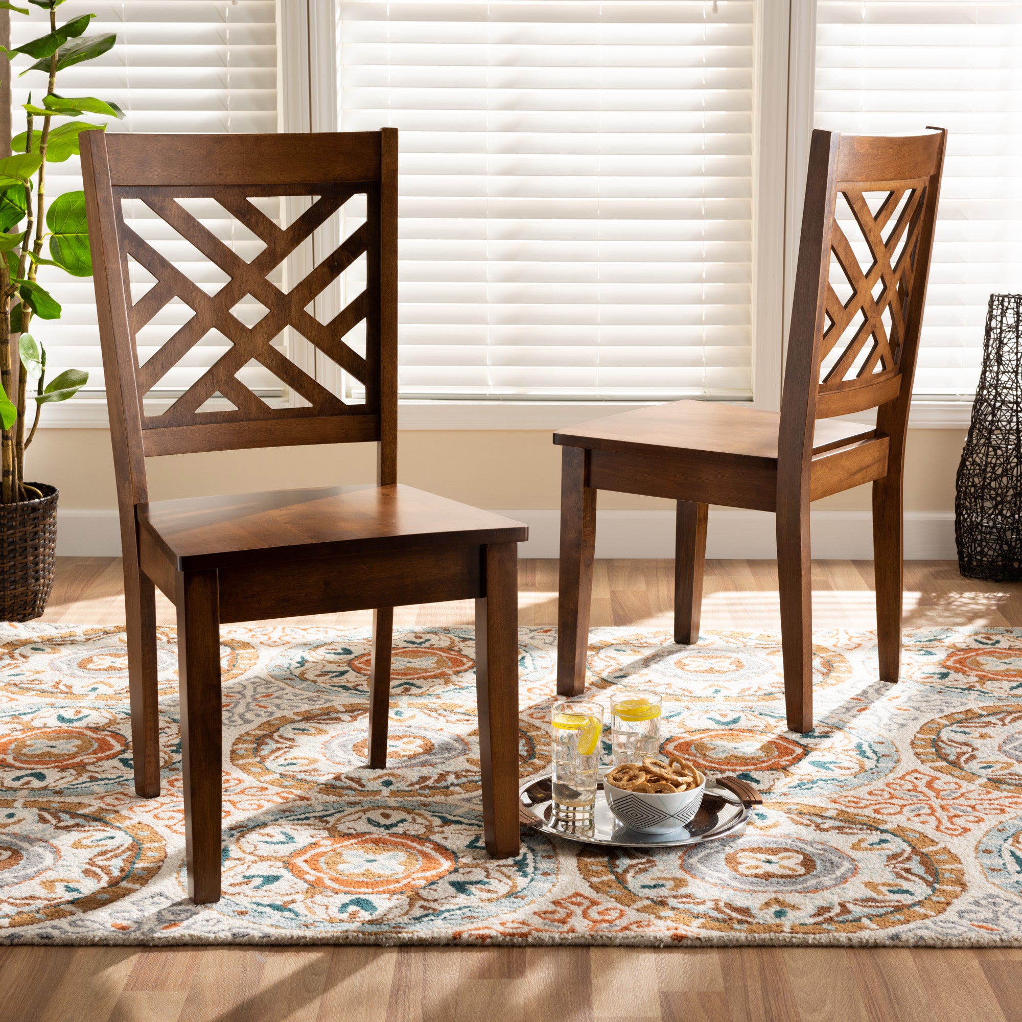Baxton Studio Caron Modern and Contemporary Transitional Walnut Brown Finished Wood 2-Piece Dining Chair Set