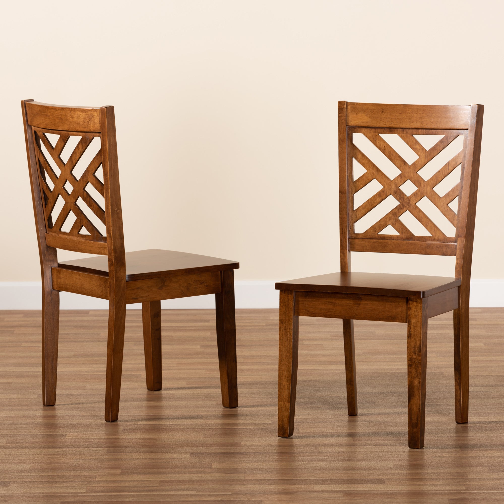 Baxton Studio Caron Modern and Contemporary Transitional Walnut Brown Finished Wood 2-Piece Dining Chair Set