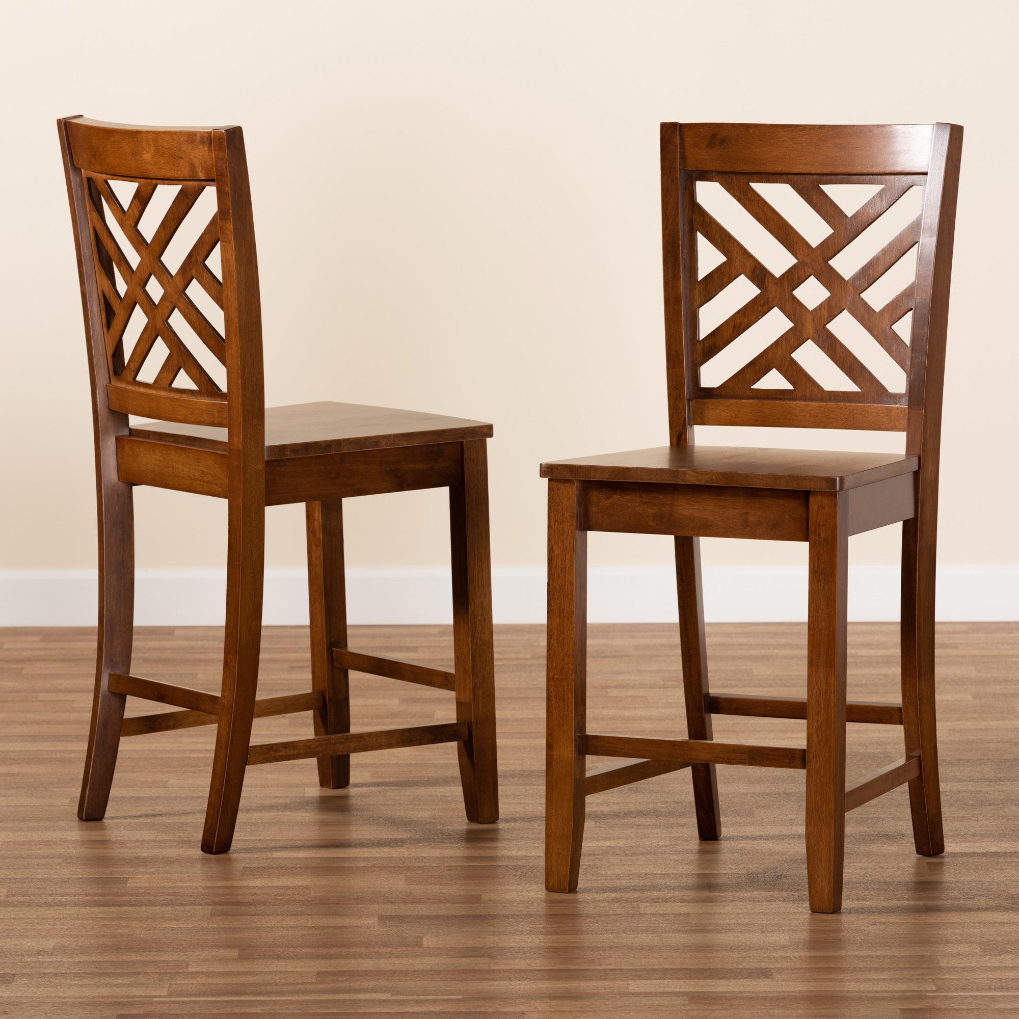 Baxton Studio Caron Modern and Contemporary Transitional Walnut Brown Finished Wood 2-Piece Counter Stool Set