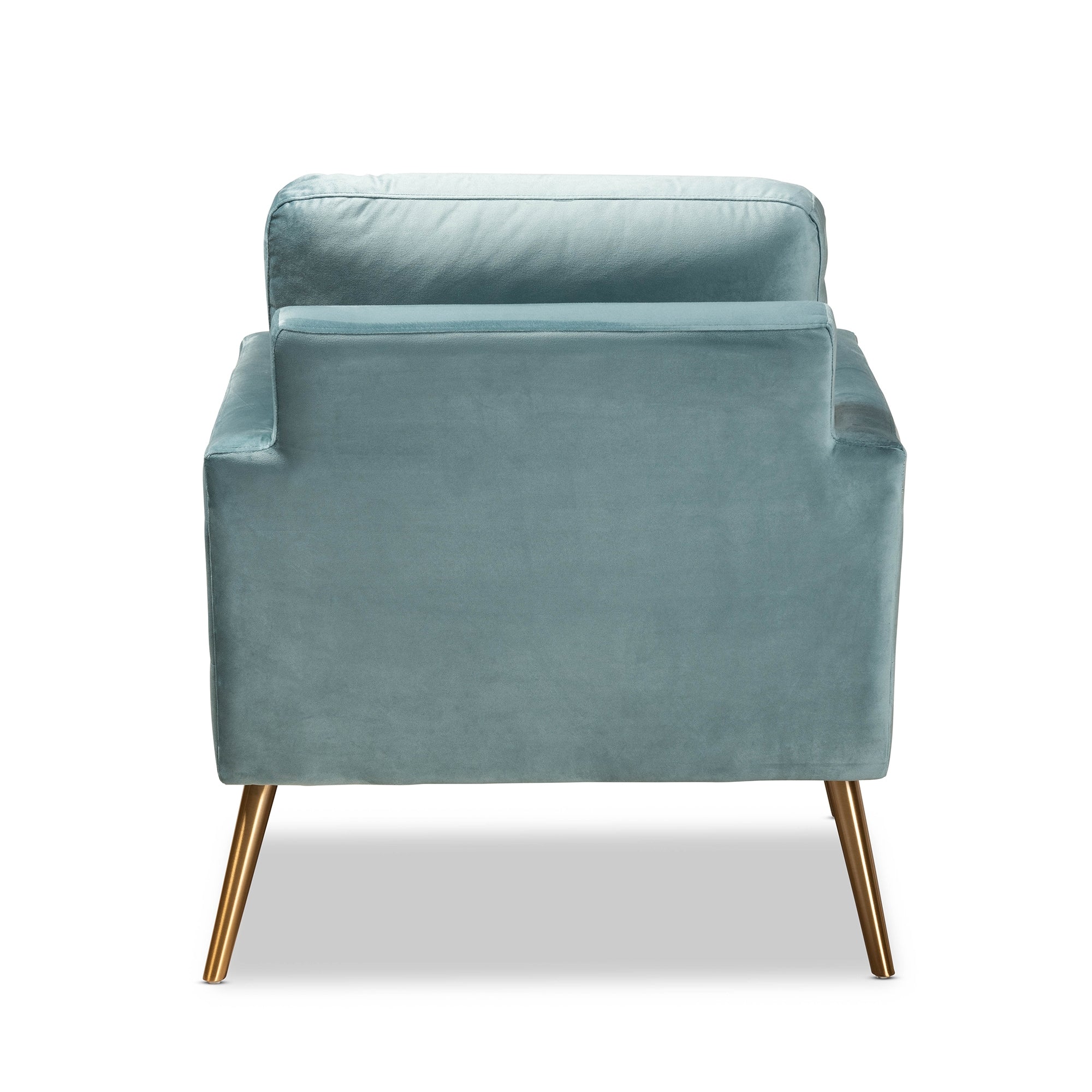 Baxton Studio Leland Glam and Luxe Light Blue Velvet Fabric Upholstered and Gold Finished Armchair