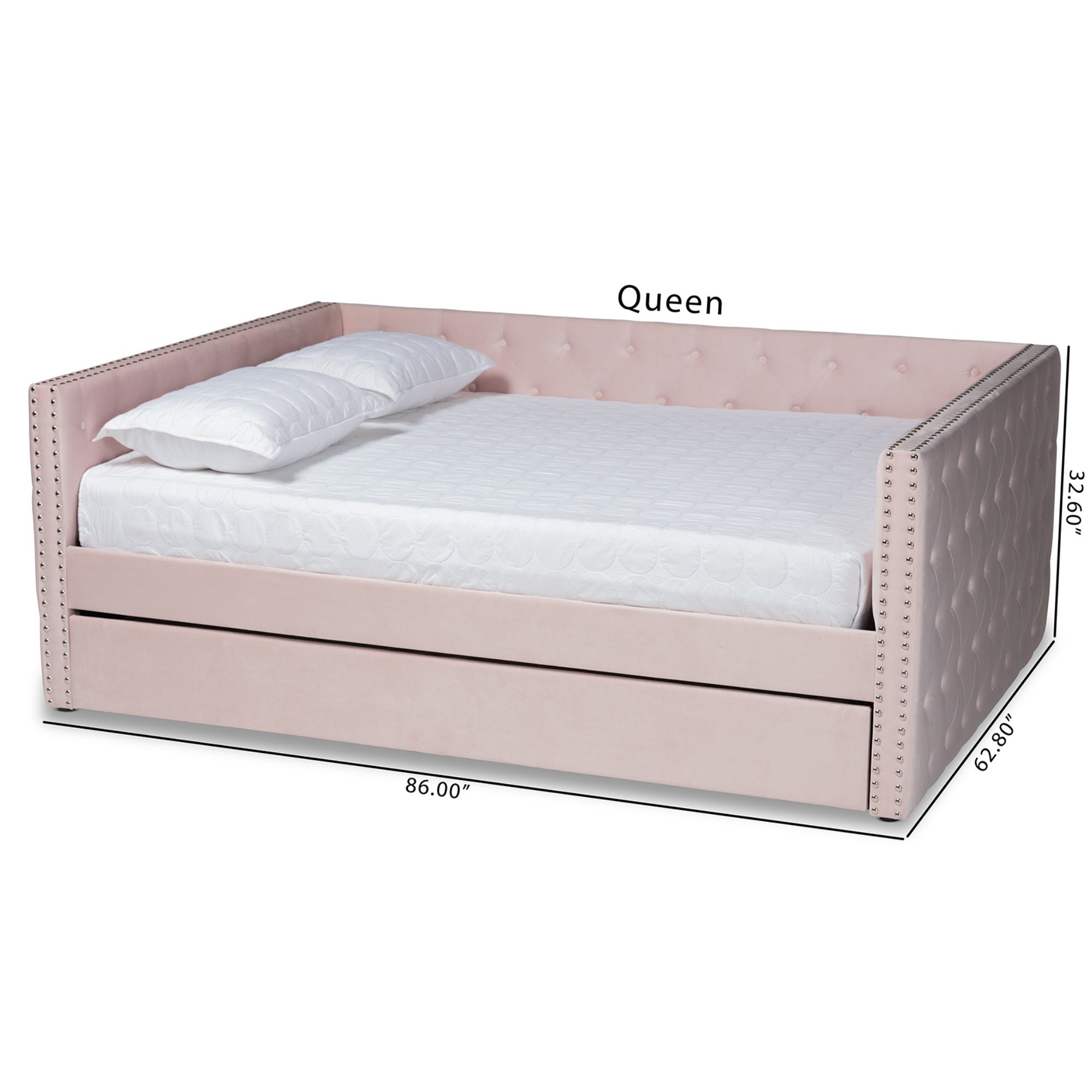 Baxton Studio Larkin Modern and Contemporary Pink Velvet Fabric Upholstered Full Size Daybed with Trundle