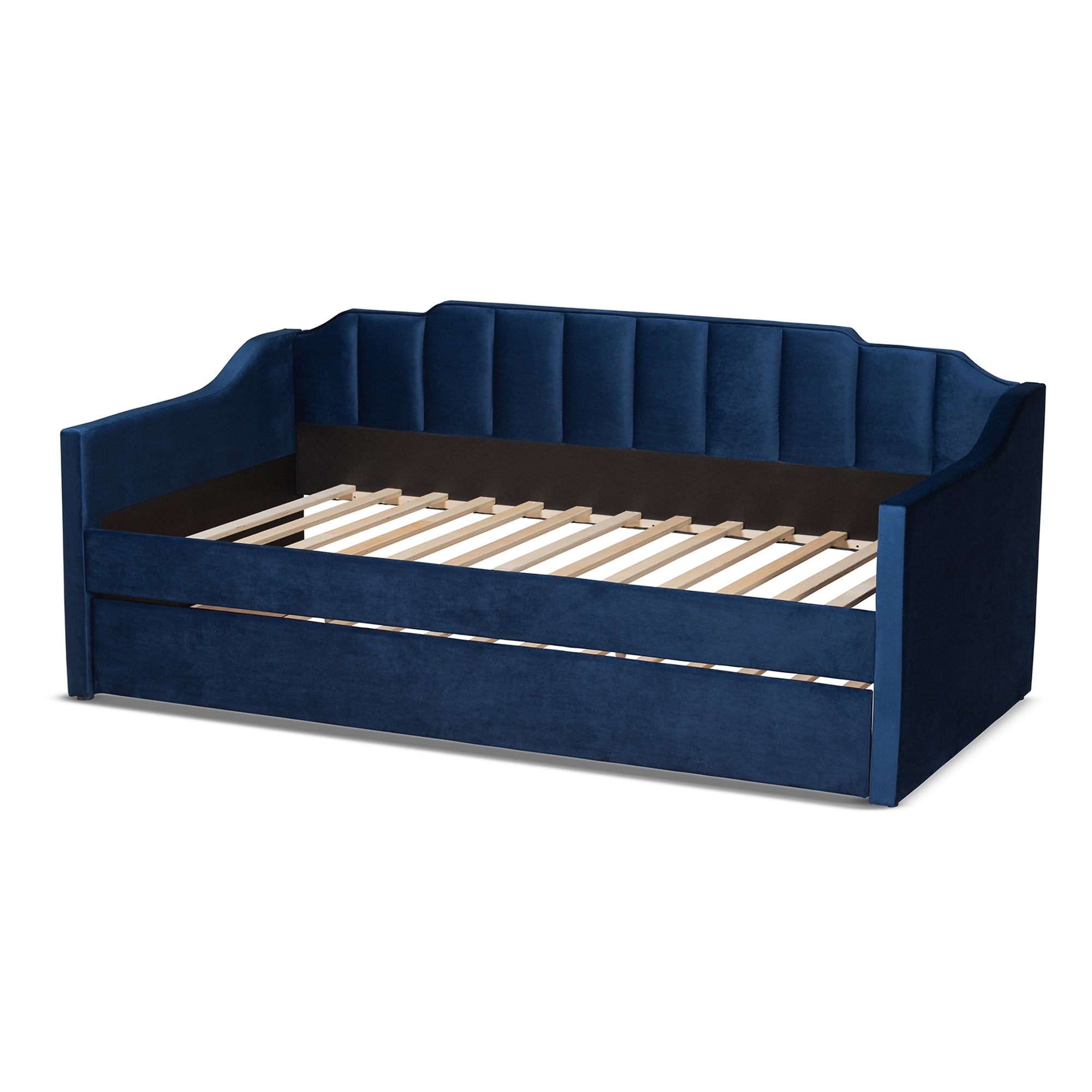 Baxton Studio Lennon Modern and Contemporary Navy Blue Velvet Fabric Upholstered Twin Size Daybed with Trundle