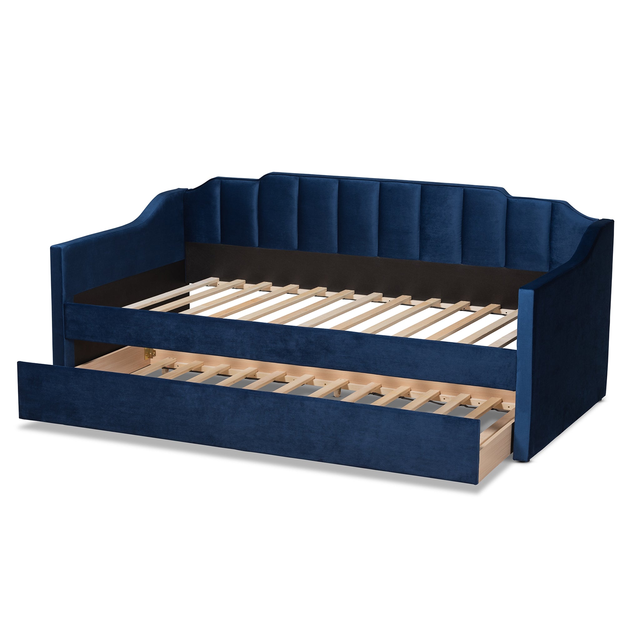 Baxton Studio Lennon Modern and Contemporary Navy Blue Velvet Fabric Upholstered Twin Size Daybed with Trundle