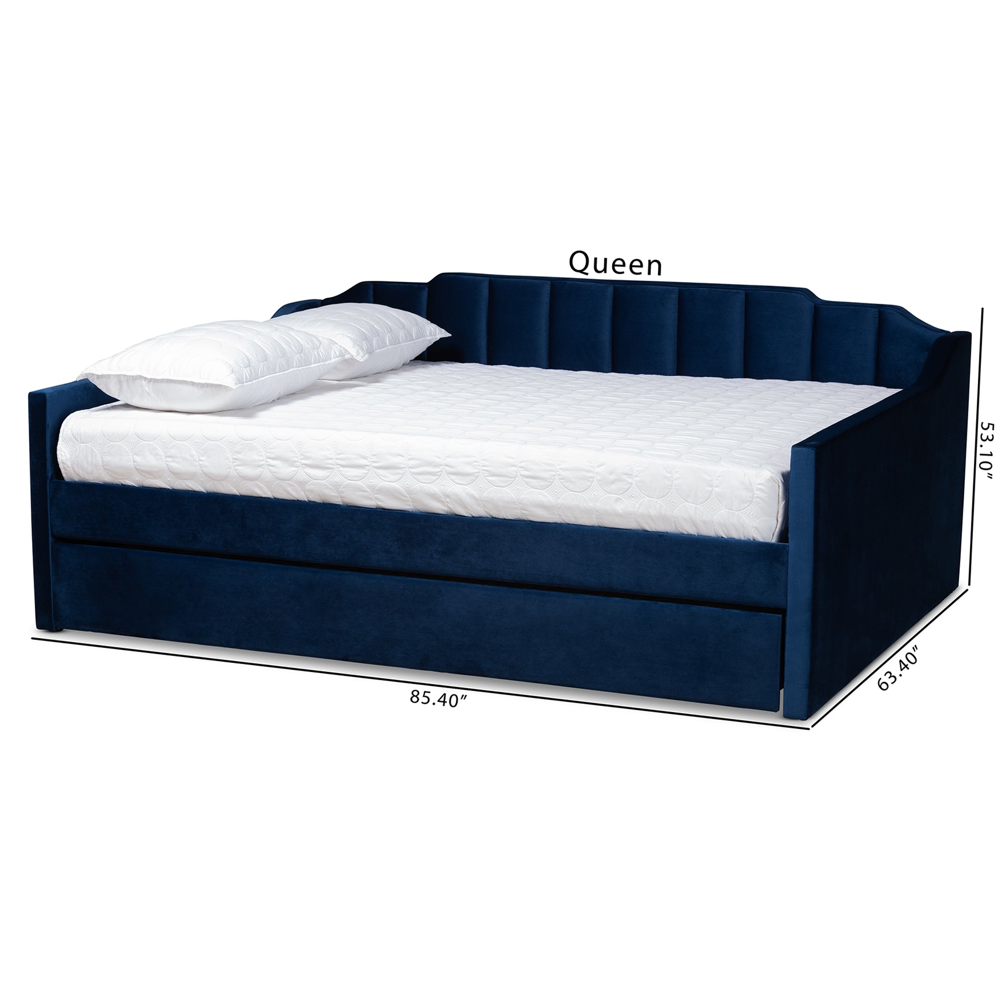 Baxton Studio Lennon Modern and Contemporary Navy Blue Velvet Fabric Upholstered Full Size Daybed with Trundle