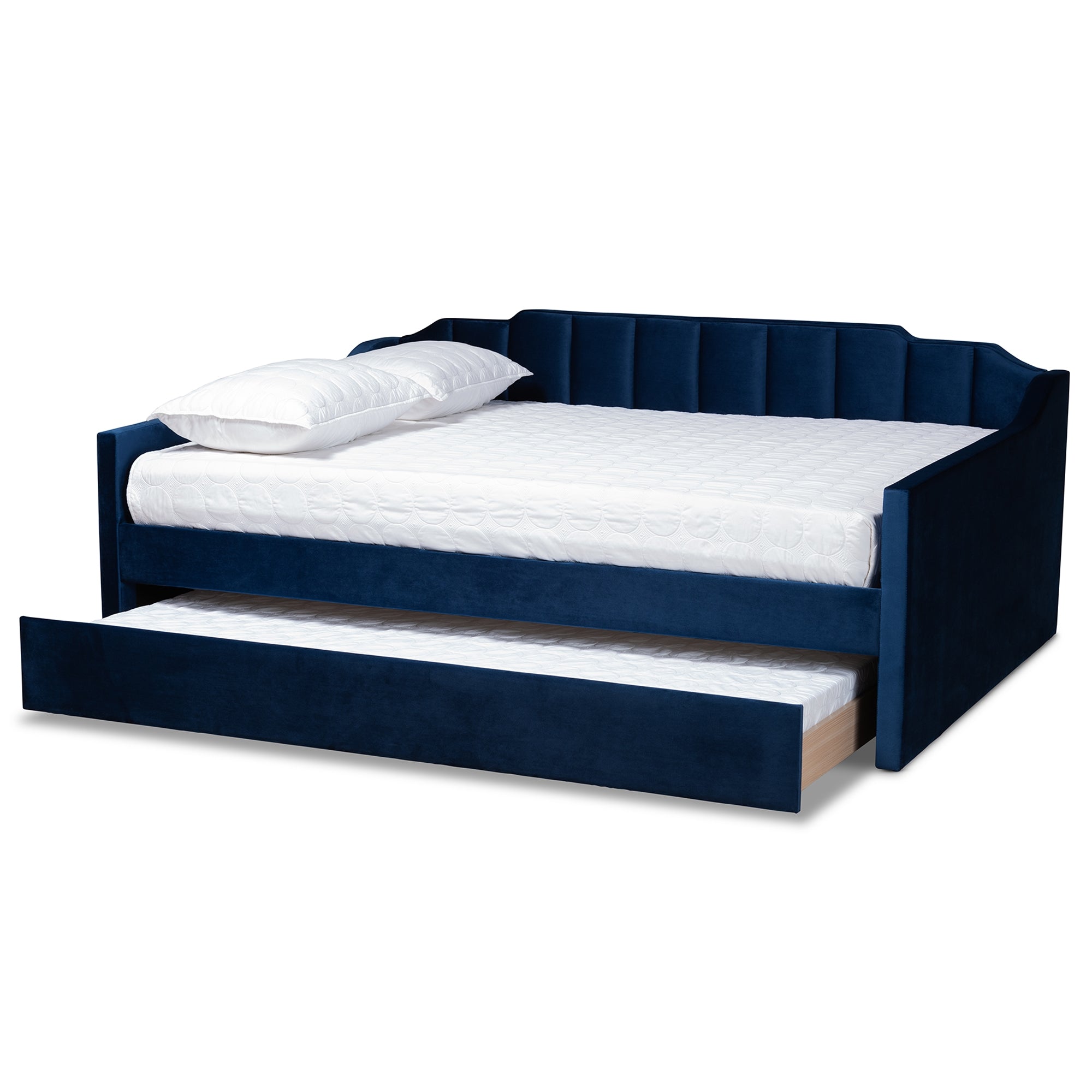 Baxton Studio Lennon Modern and Contemporary Navy Blue Velvet Fabric Upholstered Queen Size Daybed with Trundle