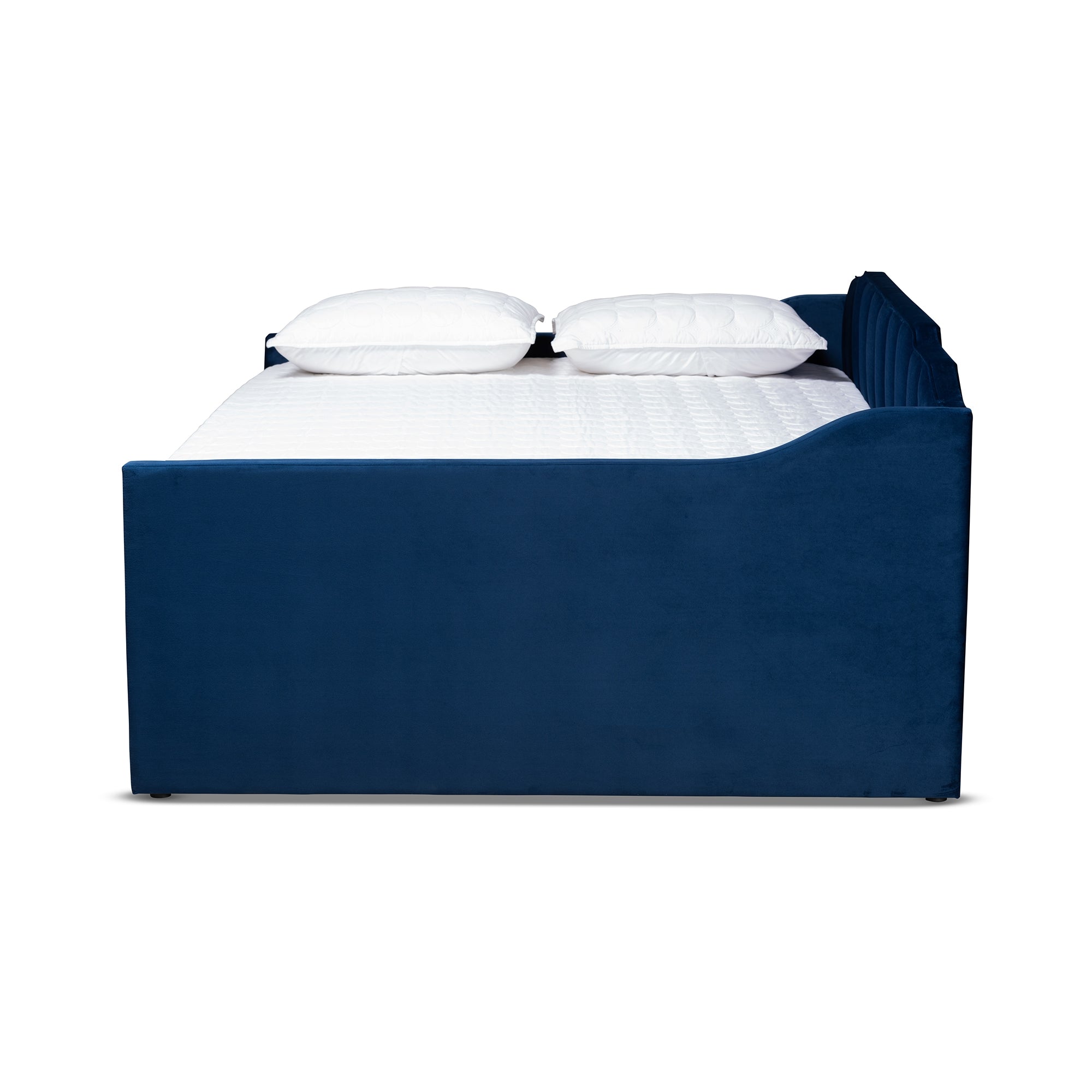 Baxton Studio Lennon Modern and Contemporary Navy Blue Velvet Fabric Upholstered Queen Size Daybed with Trundle