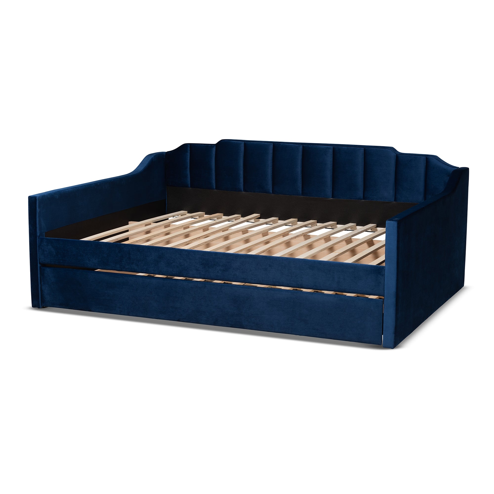 Baxton Studio Lennon Modern and Contemporary Navy Blue Velvet Fabric Upholstered Queen Size Daybed with Trundle