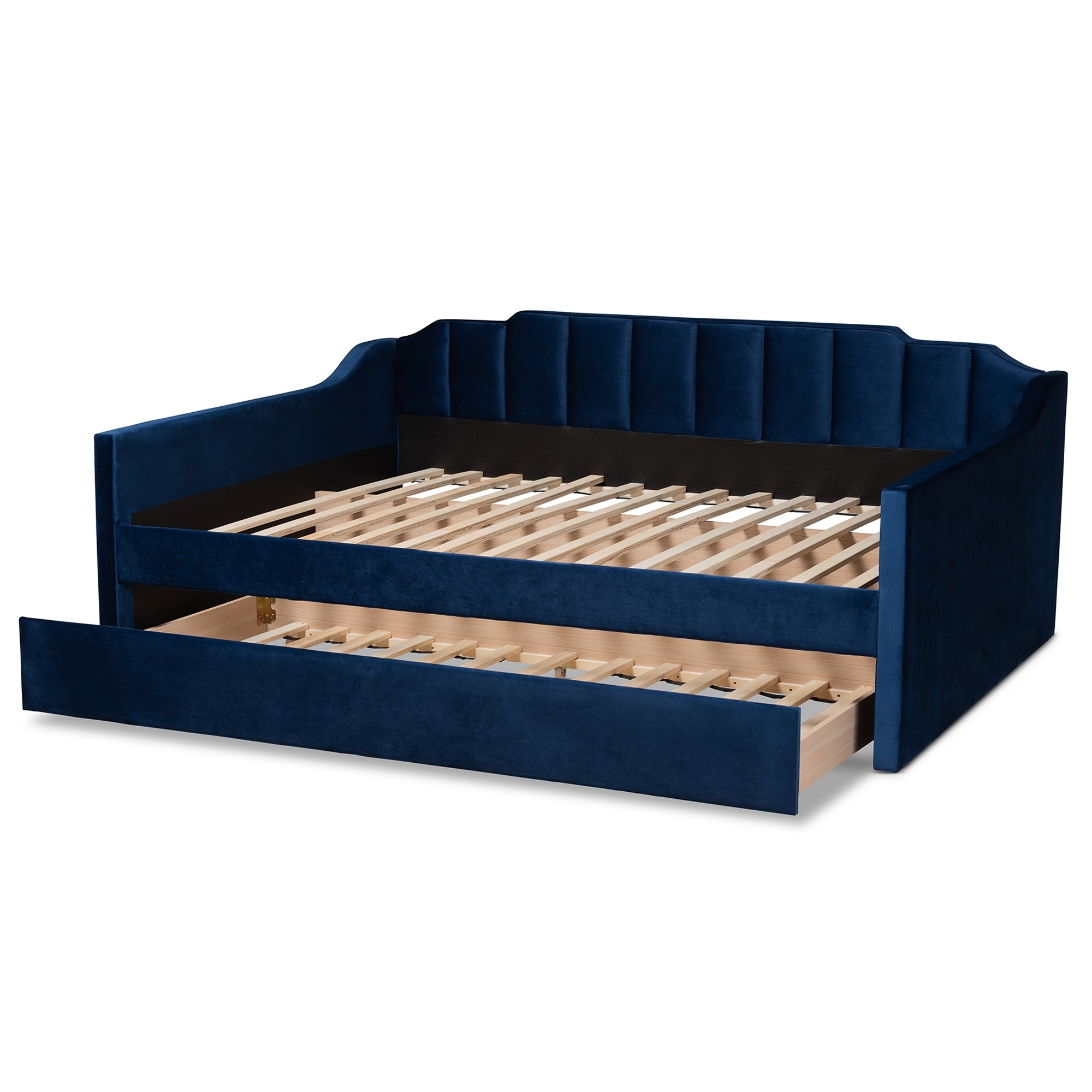 Baxton Studio Lennon Modern and Contemporary Navy Blue Velvet Fabric Upholstered Full Size Daybed with Trundle