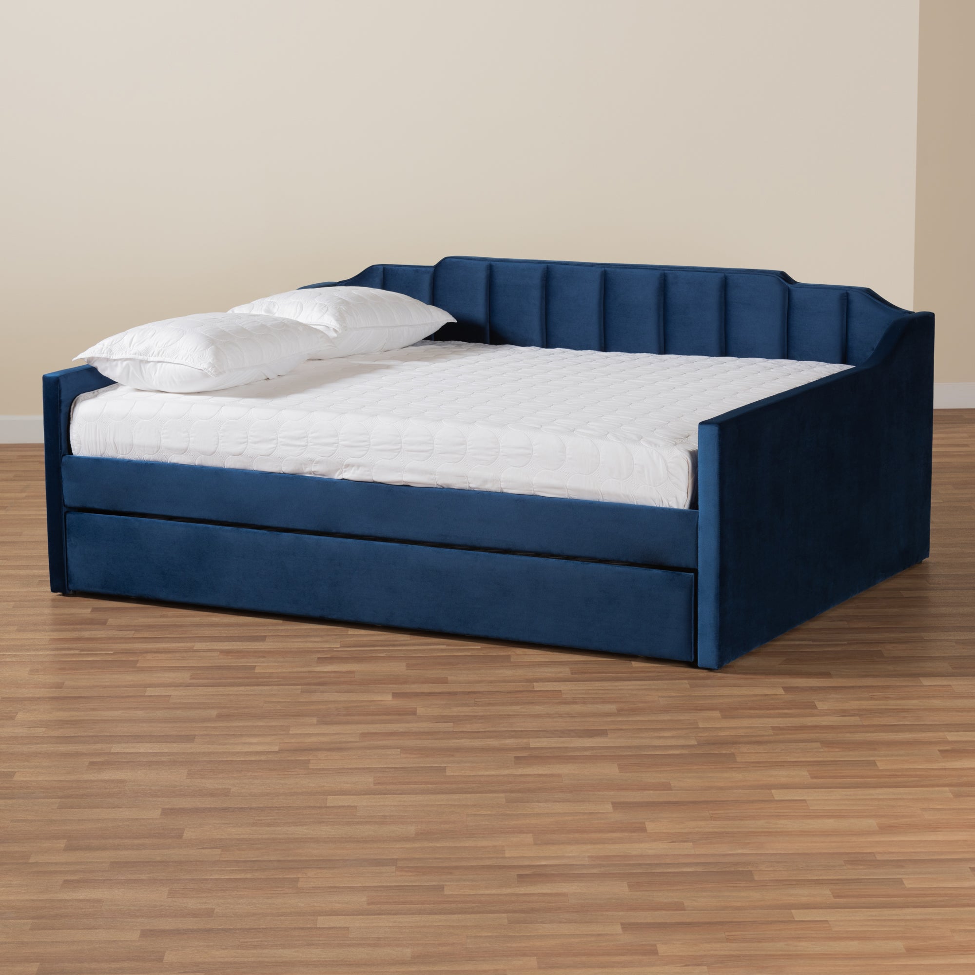 Baxton Studio Lennon Modern and Contemporary Navy Blue Velvet Fabric Upholstered Full Size Daybed with Trundle