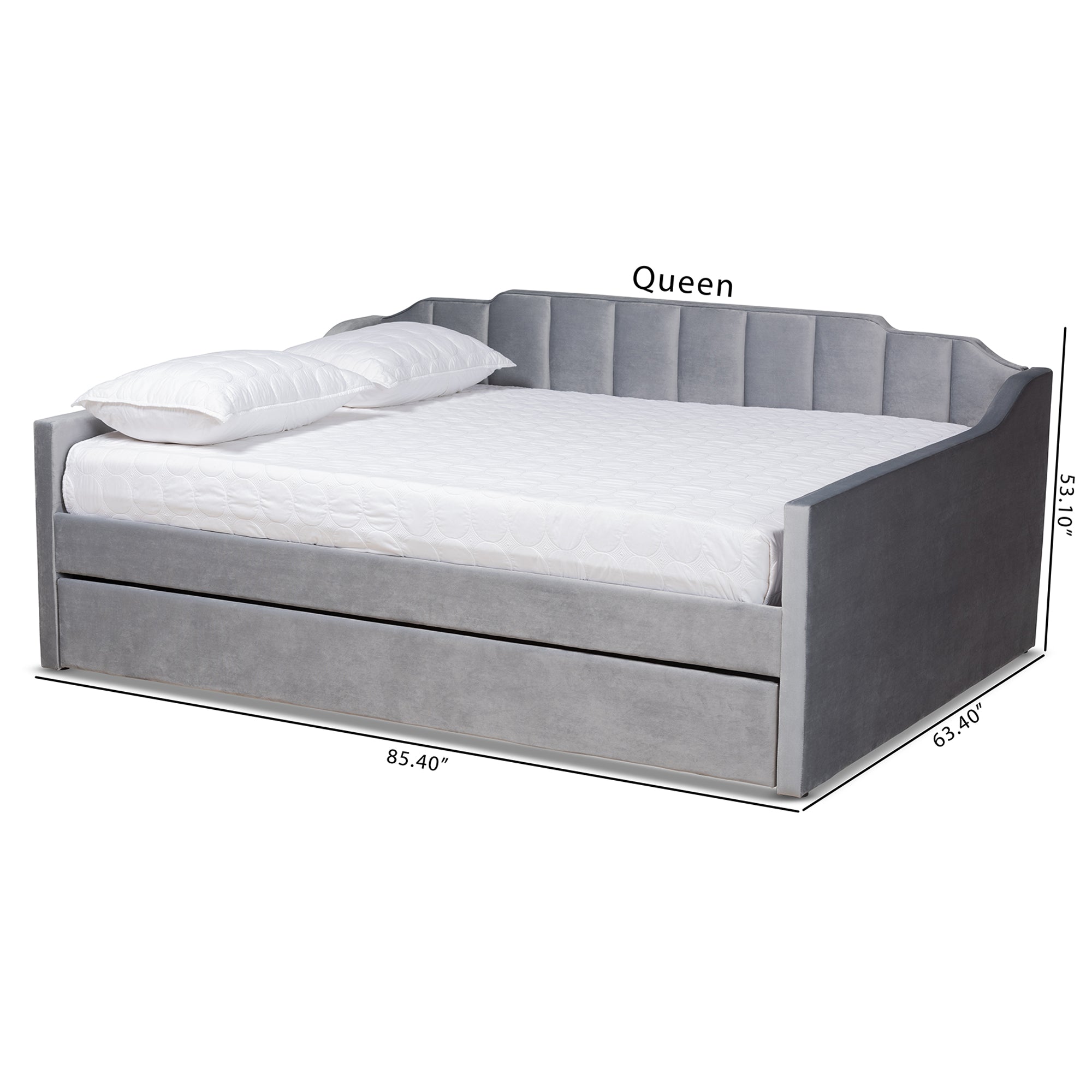 Baxton Studio Lennon Modern and Contemporary Grey Velvet Fabric Upholstered Full Size Daybed with Trundle