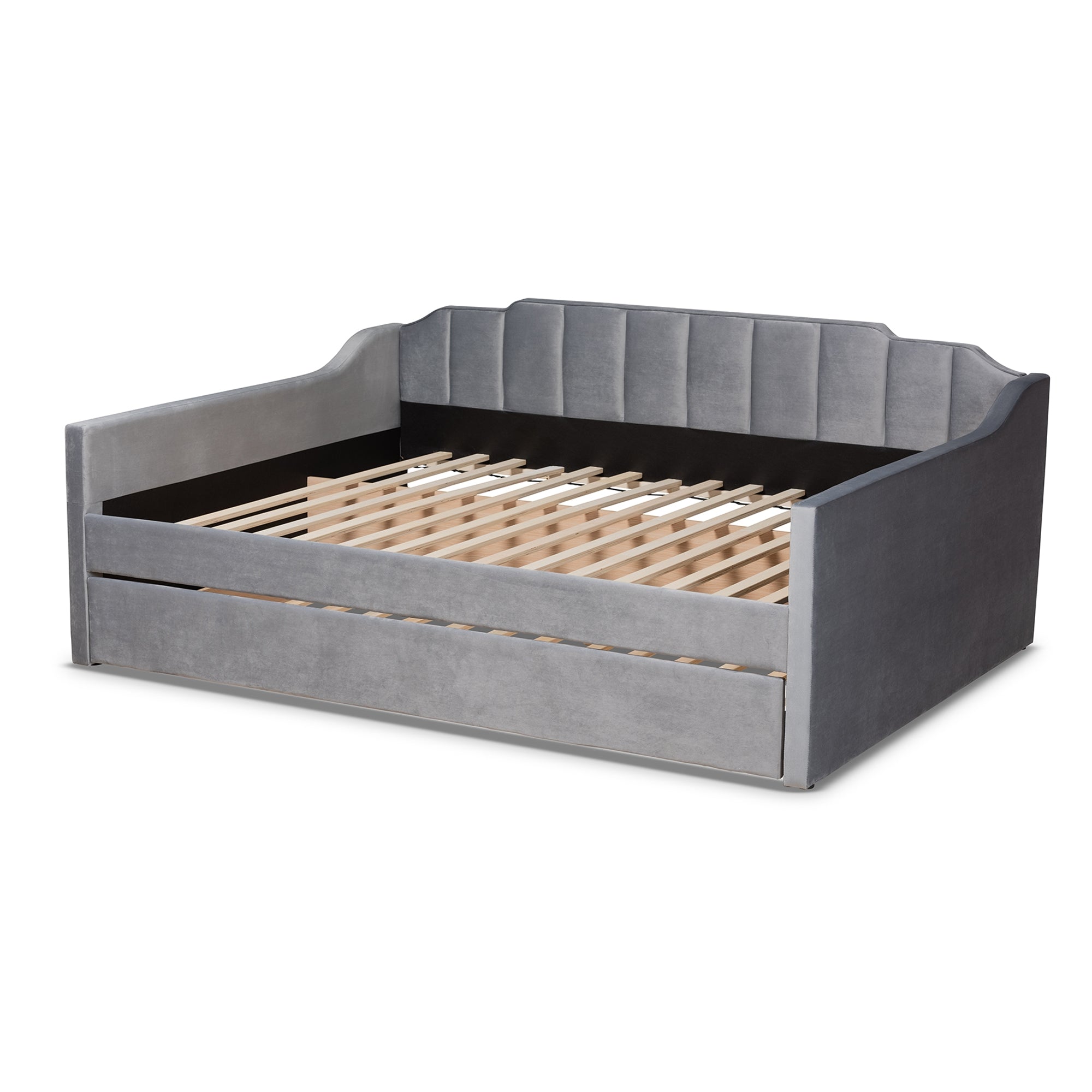 Baxton Studio Lennon Modern and Contemporary Grey Velvet Fabric Upholstered Full Size Daybed with Trundle