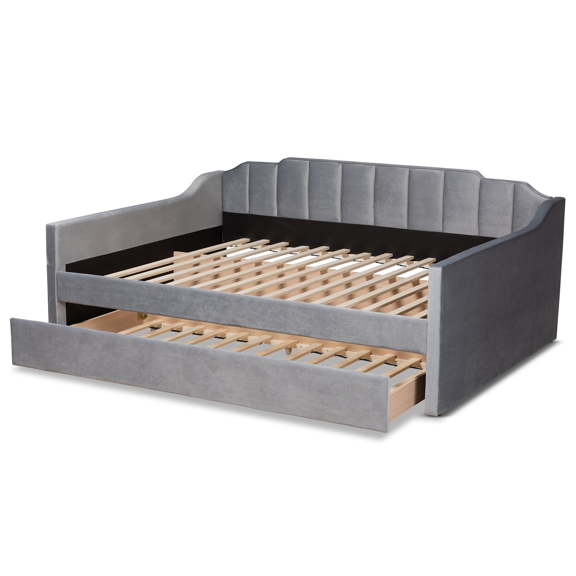 Baxton Studio Lennon Modern and Contemporary Grey Velvet Fabric Upholstered Full Size Daybed with Trundle
