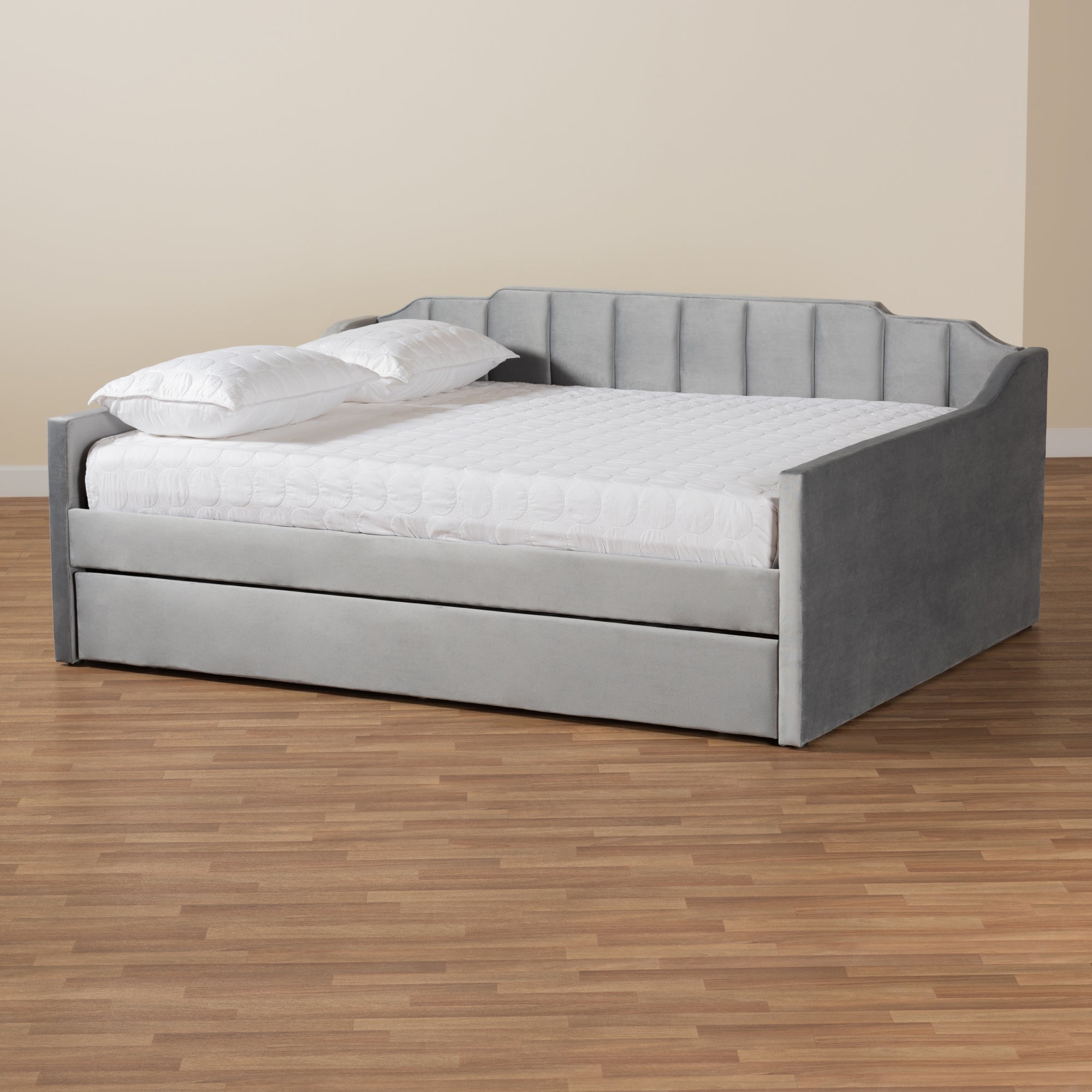 Baxton Studio Lennon Modern and Contemporary Grey Velvet Fabric Upholstered Full Size Daybed with Trundle
