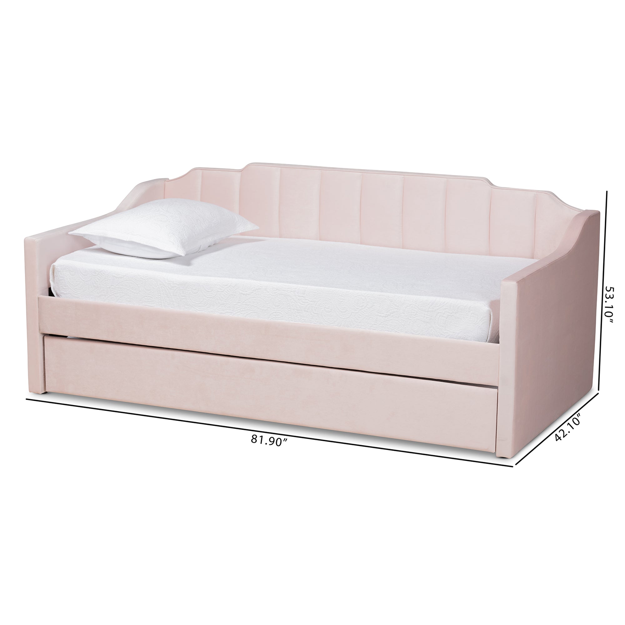 Baxton Studio Lennon Modern and Contemporary Pink Velvet Fabric Upholstered Twin Size Daybed with Trundle