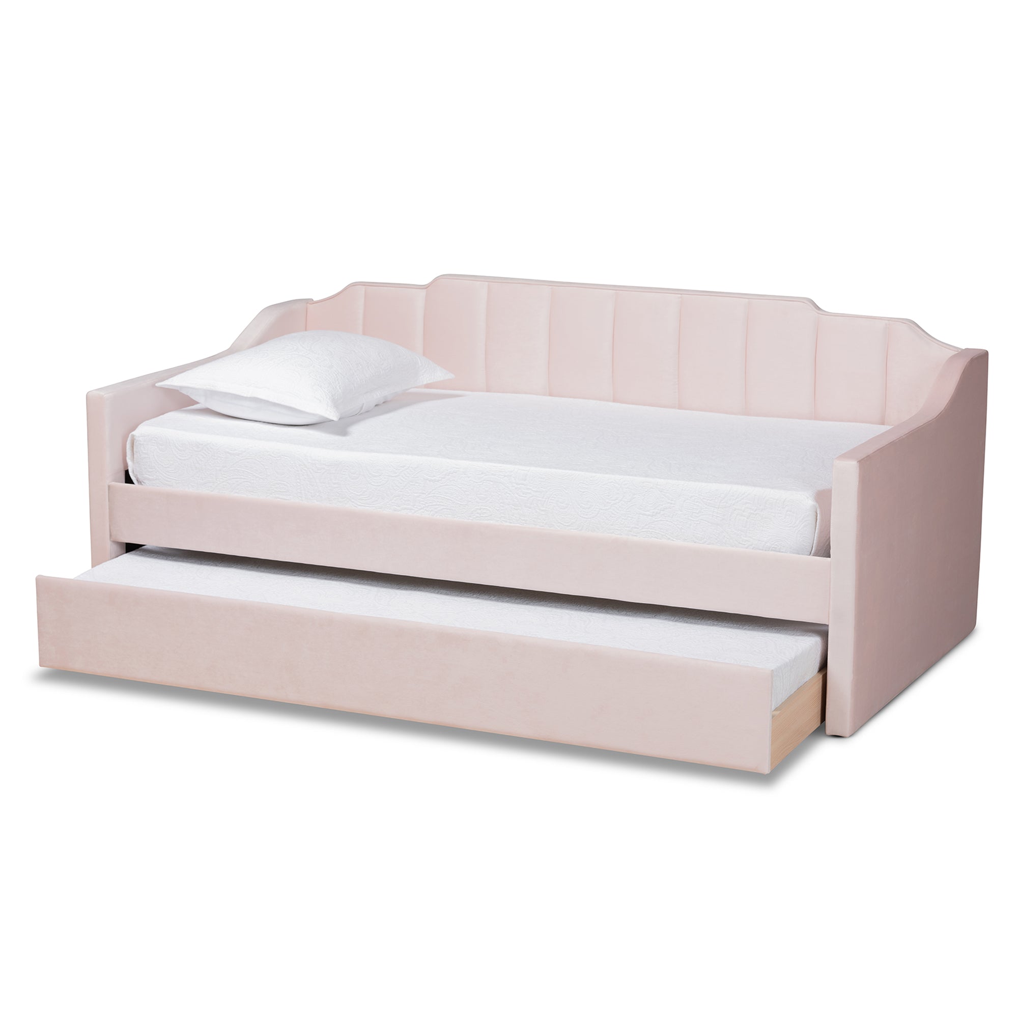 Baxton Studio Lennon Modern and Contemporary Pink Velvet Fabric Upholstered Twin Size Daybed with Trundle