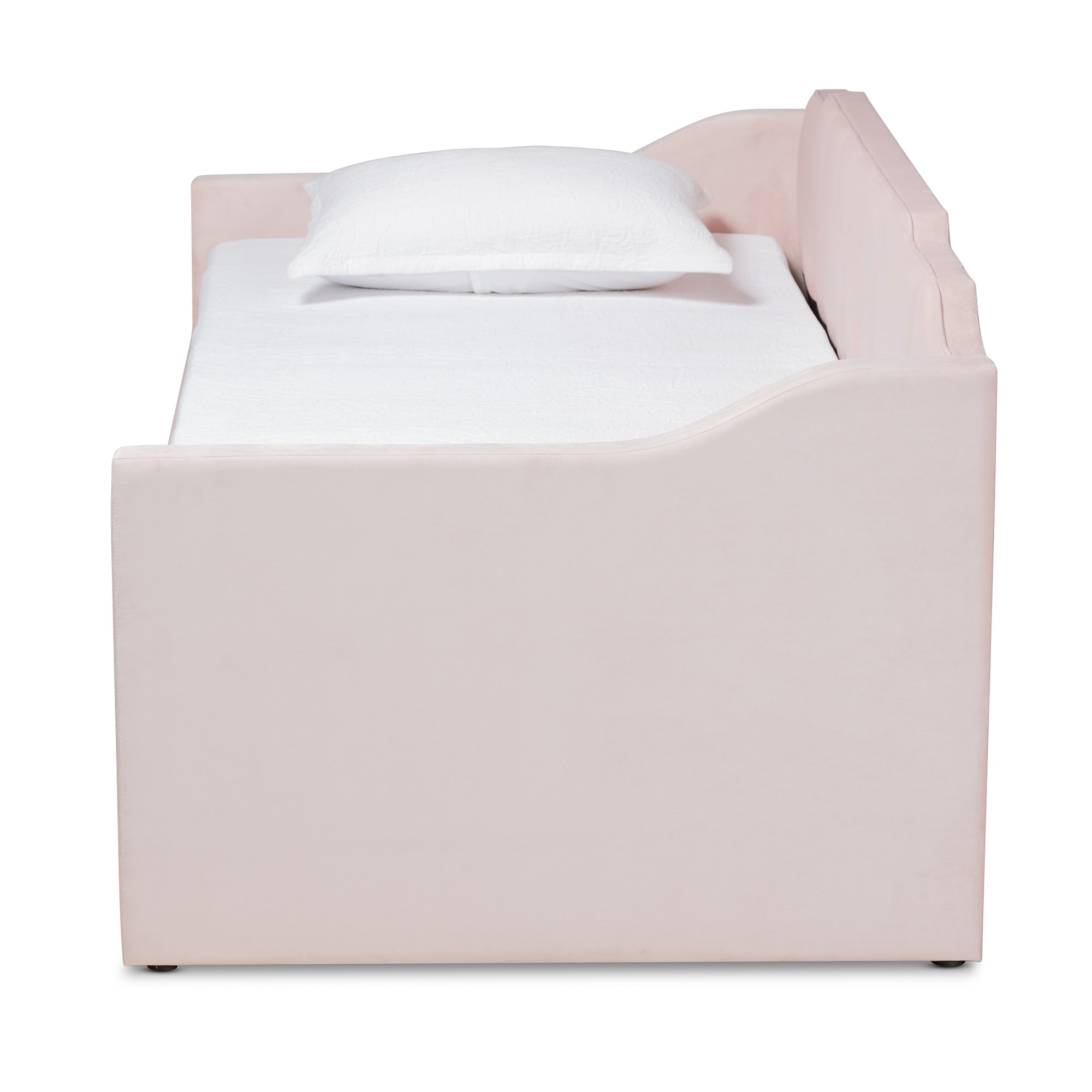 Baxton Studio Lennon Modern and Contemporary Pink Velvet Fabric Upholstered Twin Size Daybed with Trundle