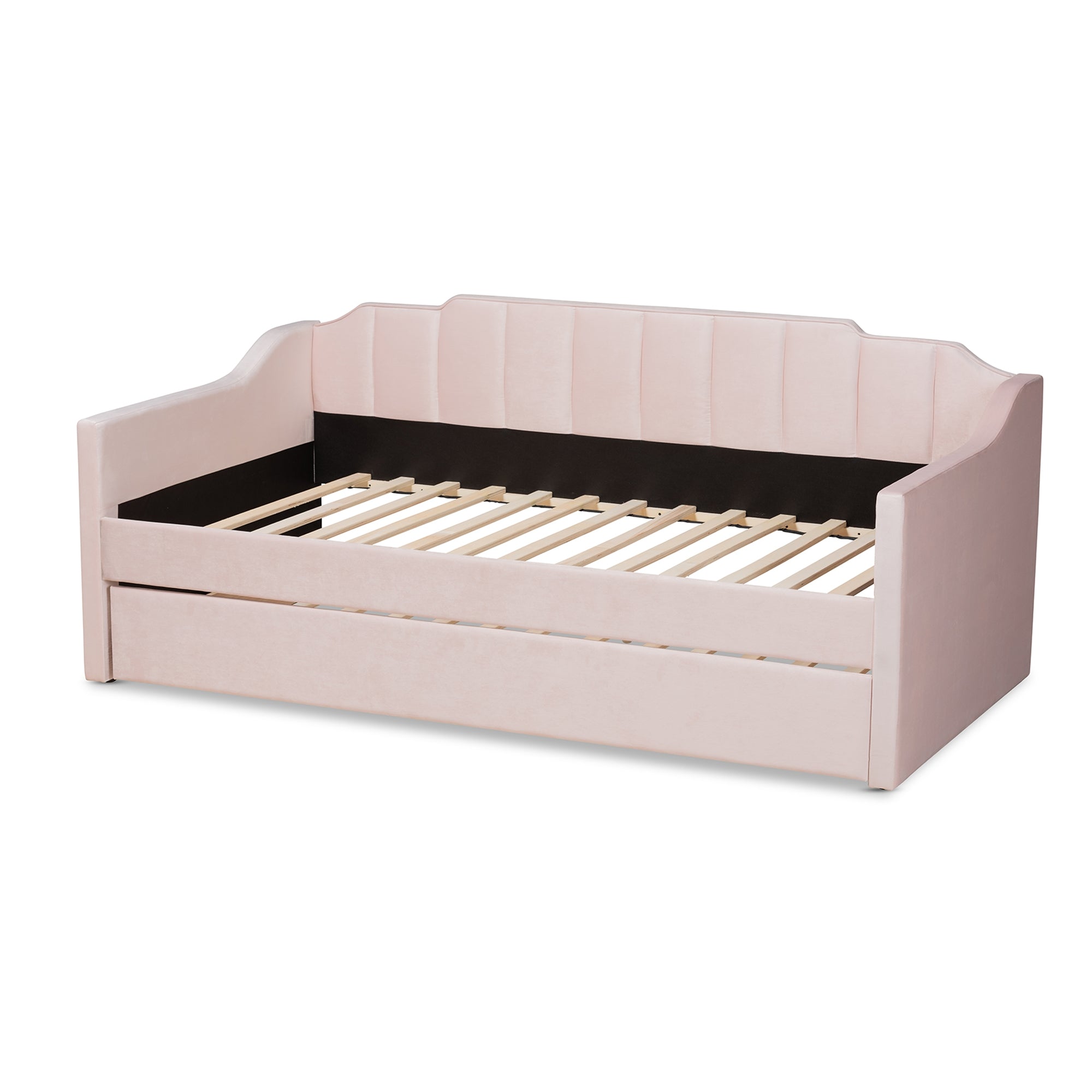 Baxton Studio Lennon Modern and Contemporary Pink Velvet Fabric Upholstered Twin Size Daybed with Trundle