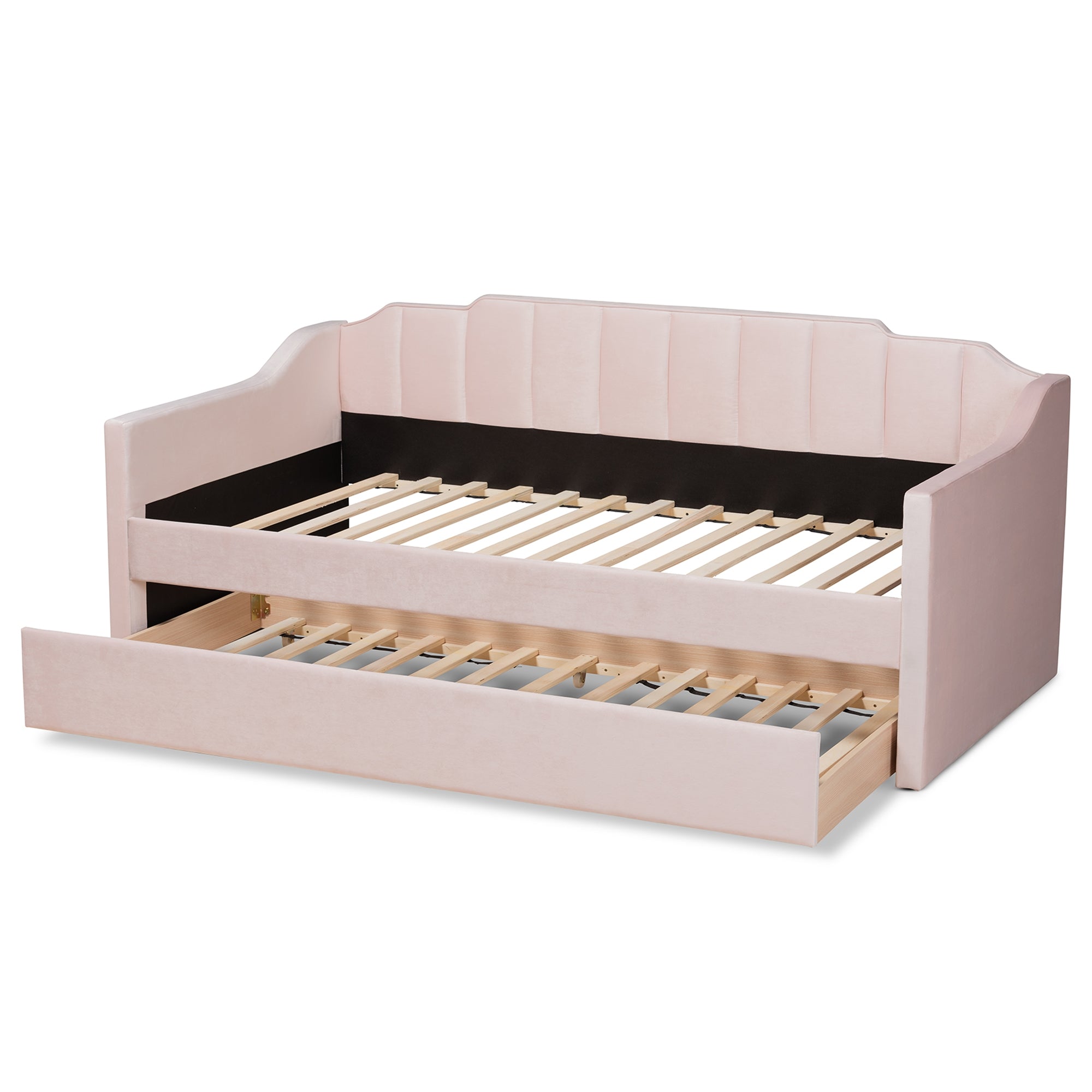 Baxton Studio Lennon Modern and Contemporary Pink Velvet Fabric Upholstered Twin Size Daybed with Trundle