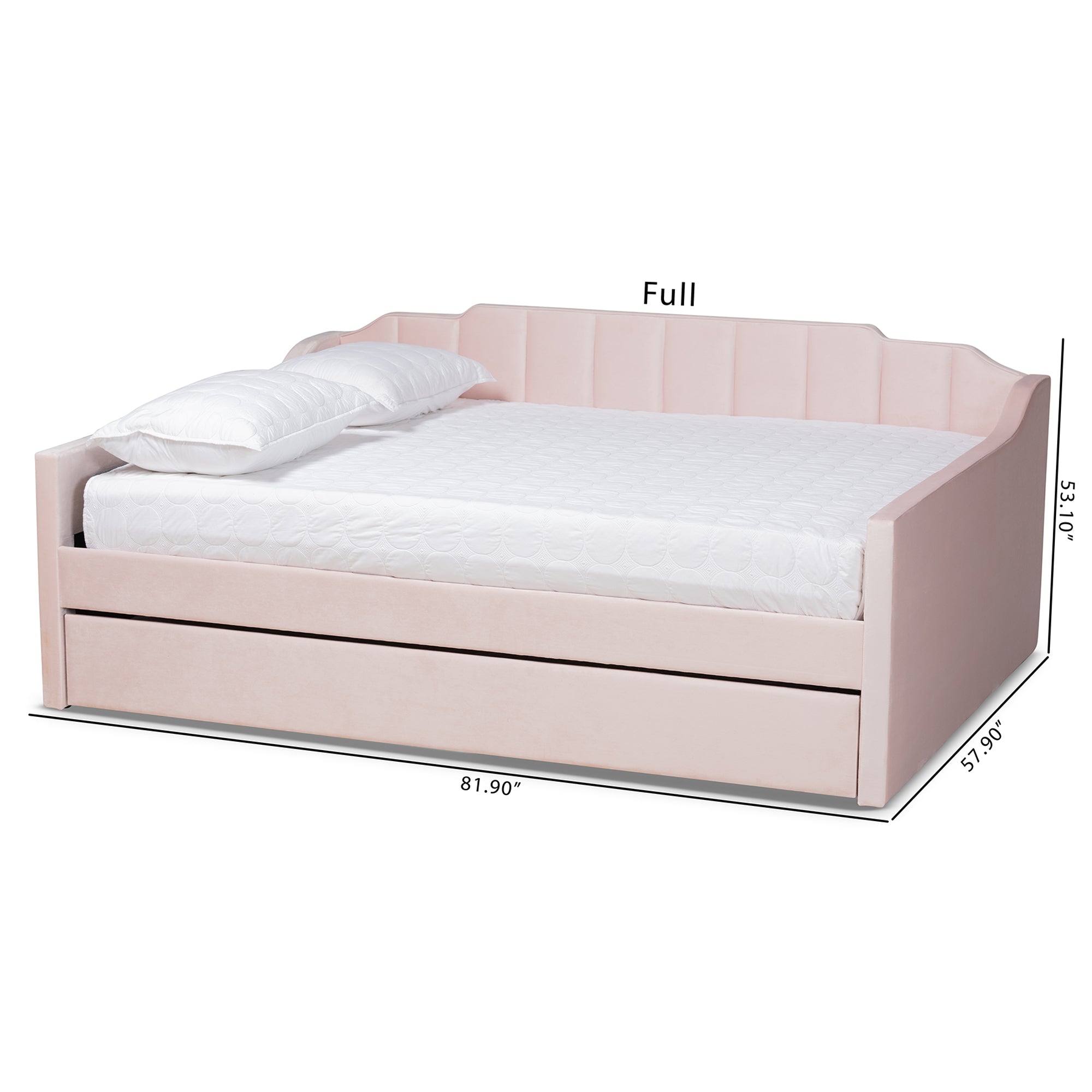 Baxton Studio Lennon Modern and Contemporary Pink Velvet Fabric Upholstered Queen Size Daybed with Trundle