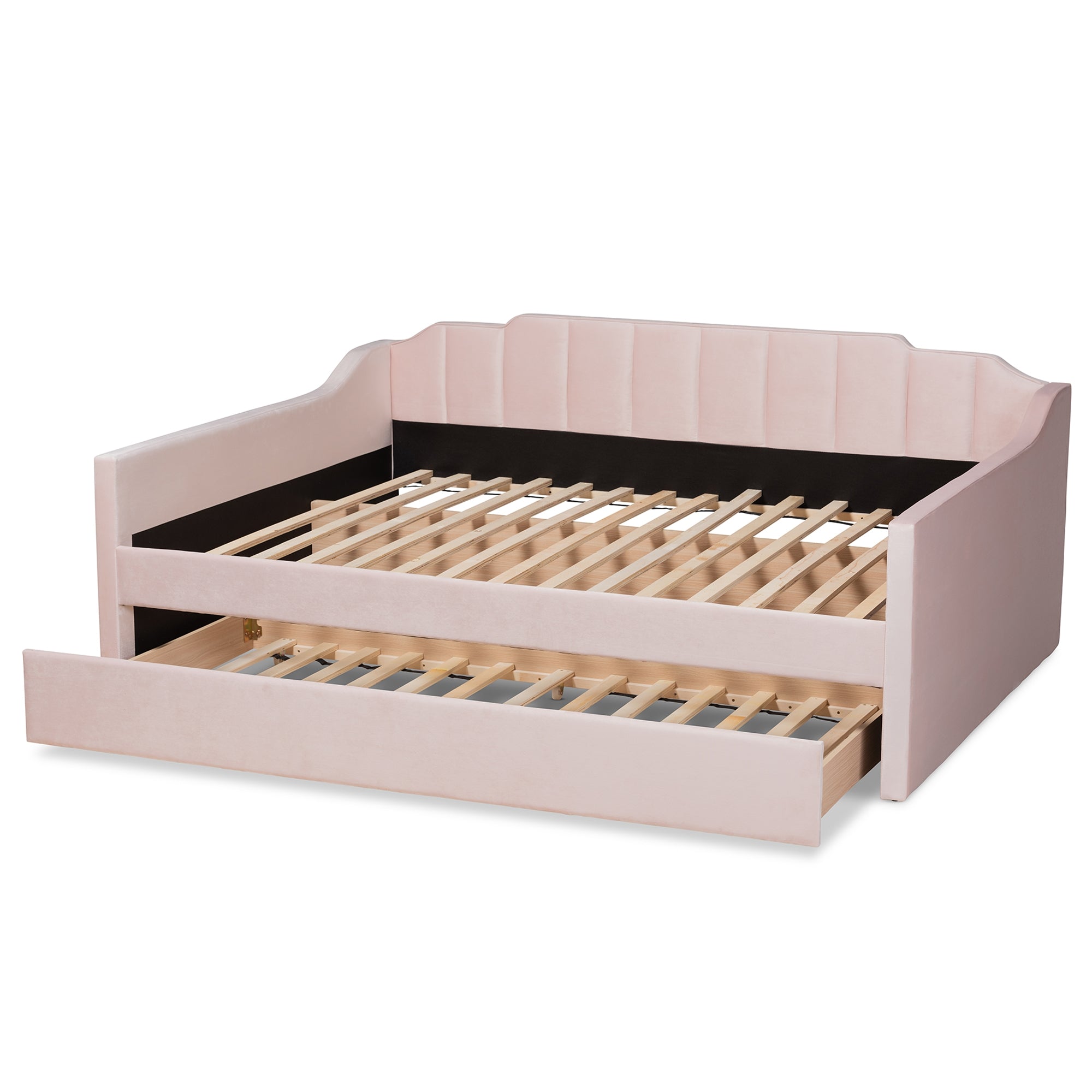 Baxton Studio Lennon Modern and Contemporary Pink Velvet Fabric Upholstered Full Size Daybed with Trundle