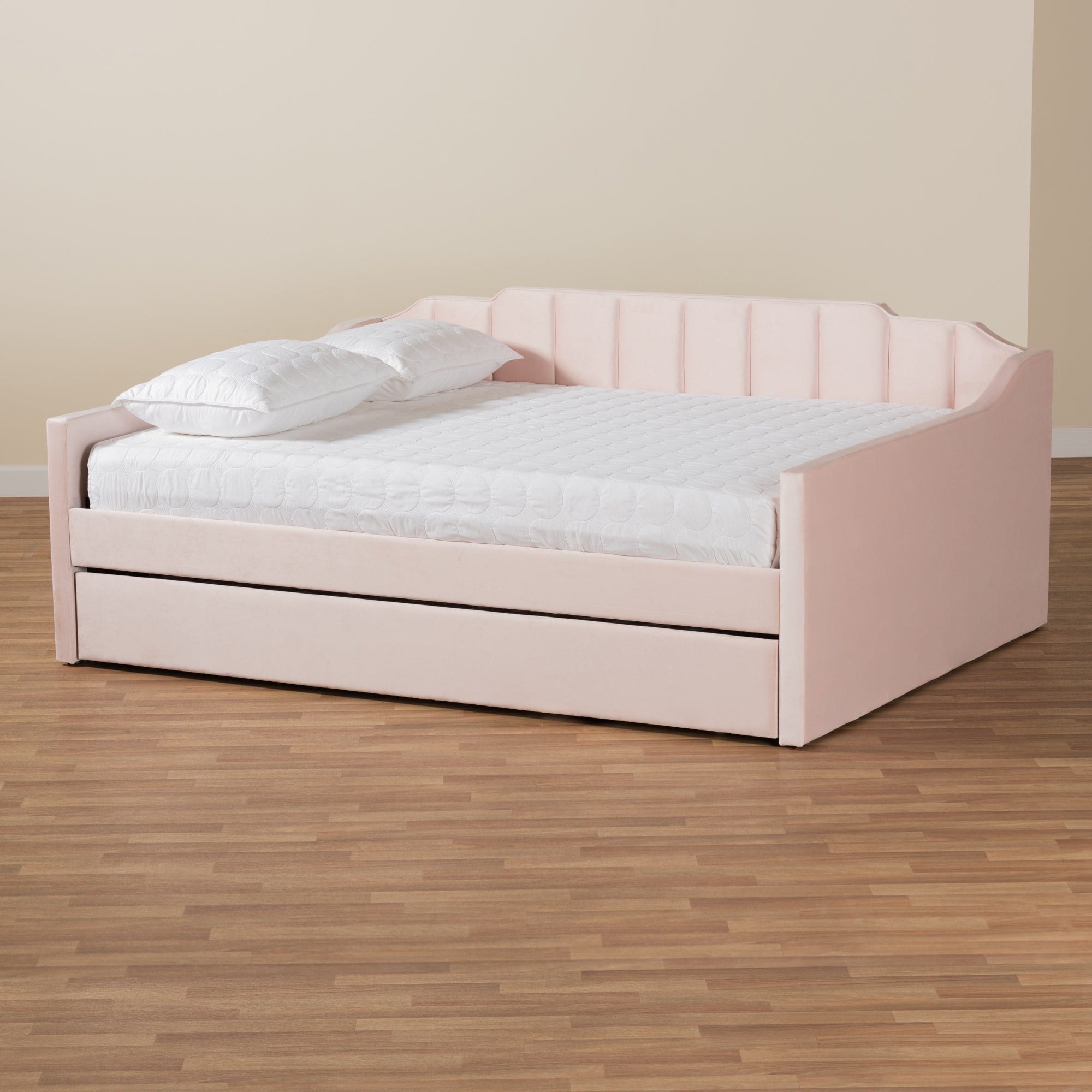 Baxton Studio Lennon Modern and Contemporary Pink Velvet Fabric Upholstered Queen Size Daybed with Trundle