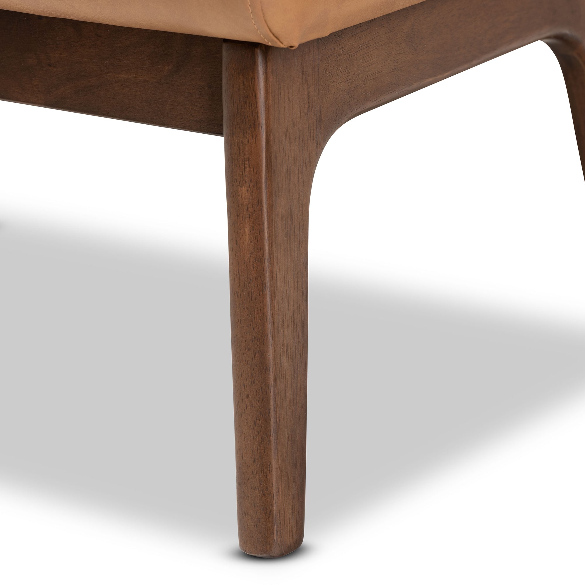 Baxton Studio Bianca Mid-Century Modern Walnut Brown Finished Wood and Tan Faux Leather Effect Ottoman
