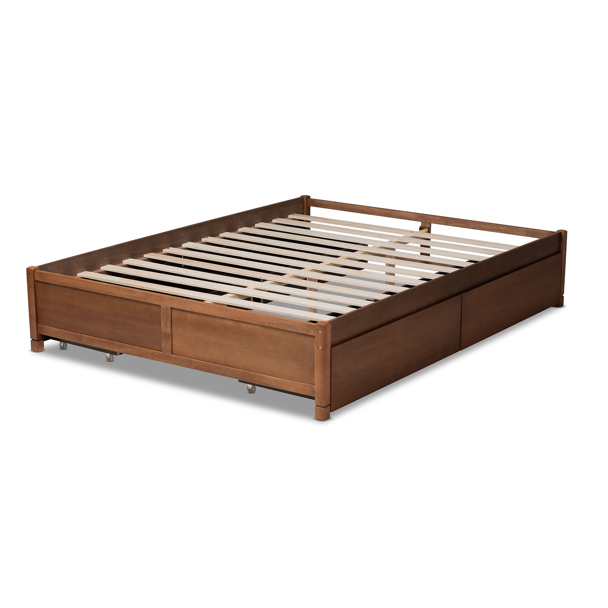Baxton Studio Yara Modern and Contemporary Walnut Brown Finished Wood Queen Size 4-Drawer Platform Storage Bed Frame