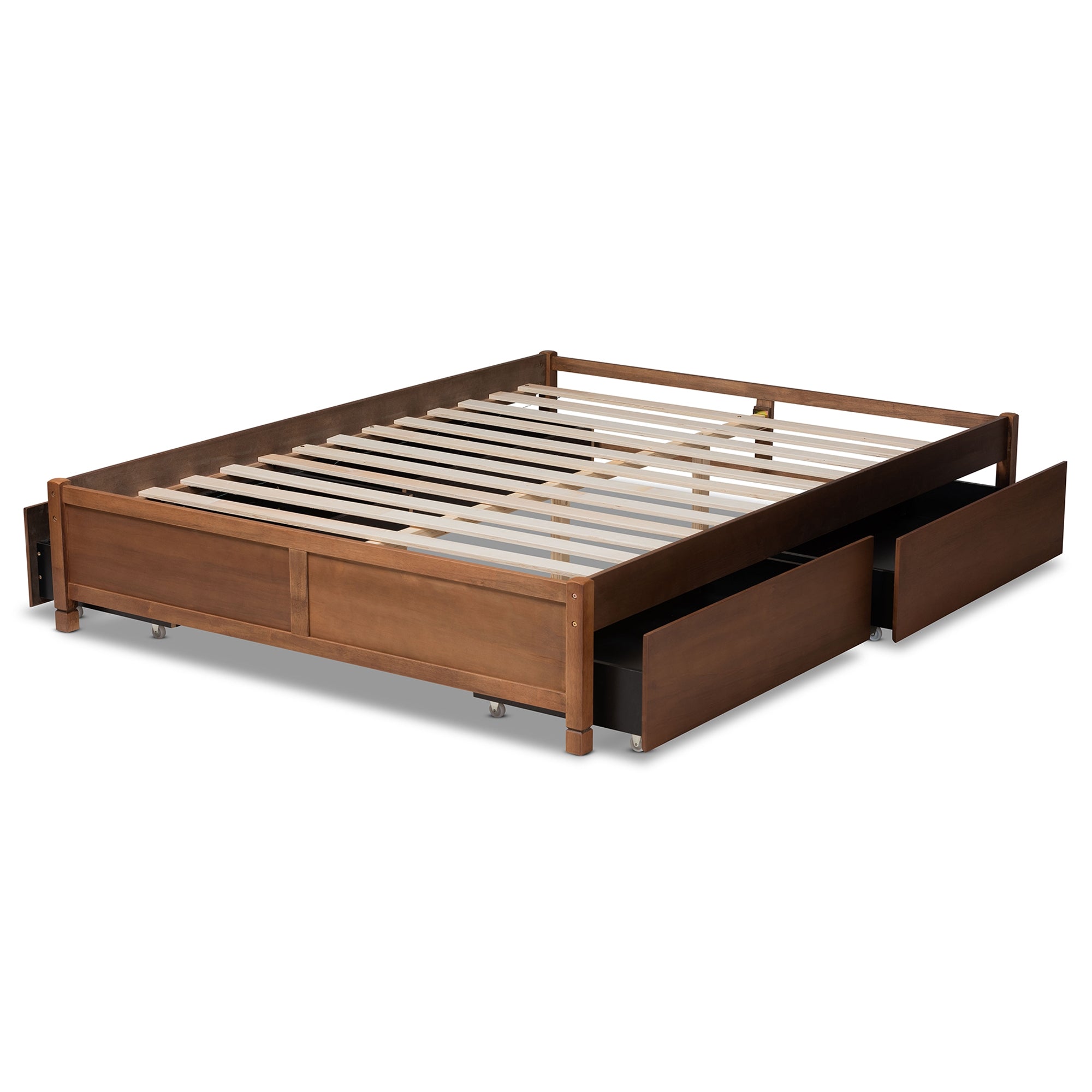 Baxton Studio Yara Modern and Contemporary Walnut Brown Finished Wood Queen Size 4-Drawer Platform Storage Bed Frame