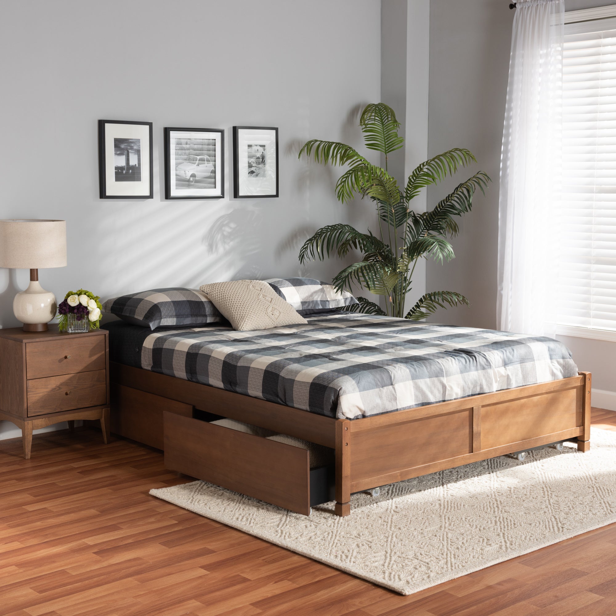 Baxton Studio Yara Modern and Contemporary Walnut Brown Finished Wood King Size 4-Drawer Platform Storage Bed Frame