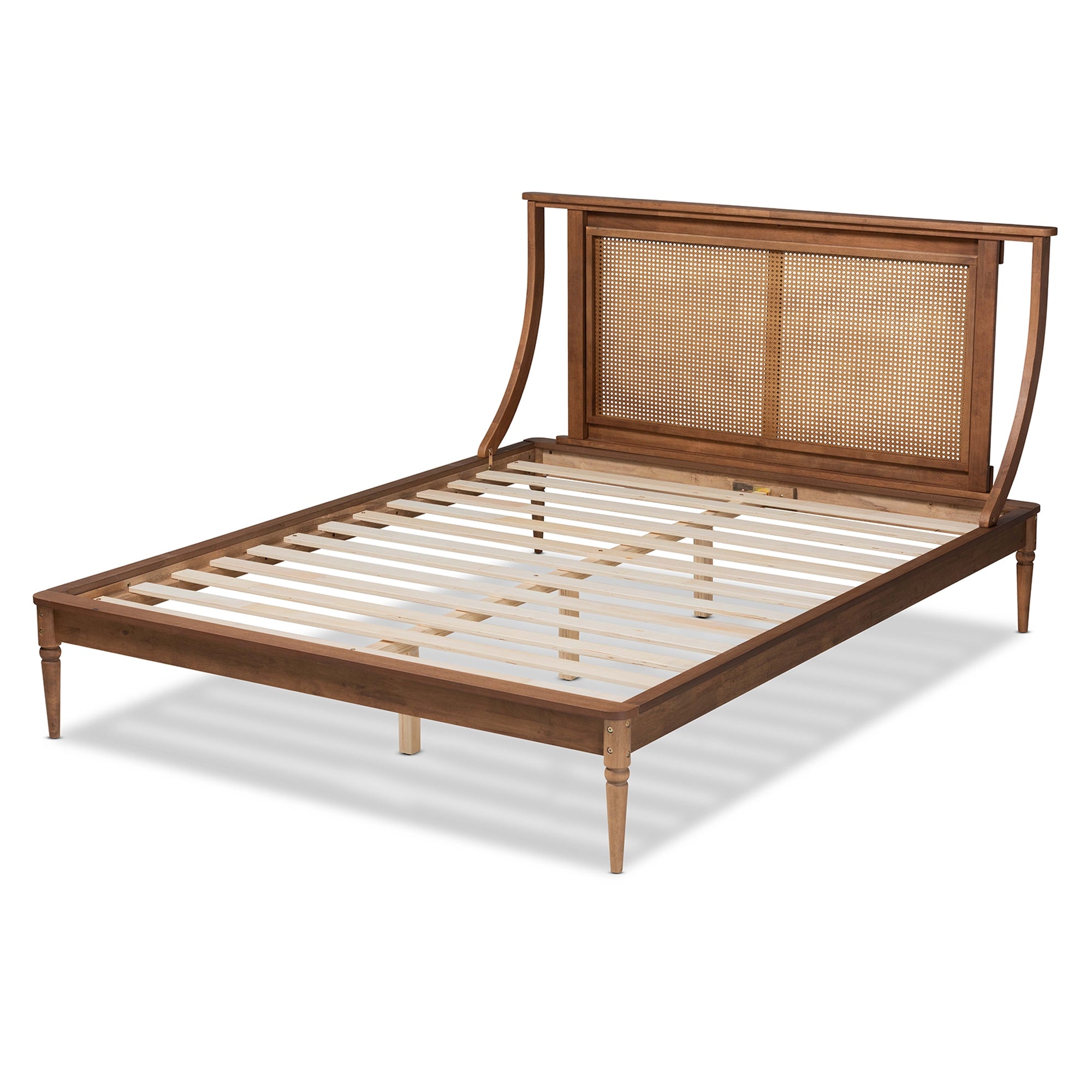 Baxton Studio Jamila Modern Transitional Walnut Brown Finished Wood and Synthetic Rattan Full Size Platform Bed
