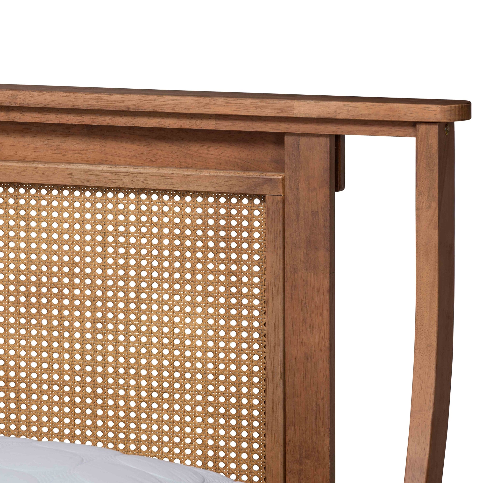 Baxton Studio Jamila Modern Transitional Walnut Brown Finished Wood and Synthetic Rattan Queen Size Platform Bed