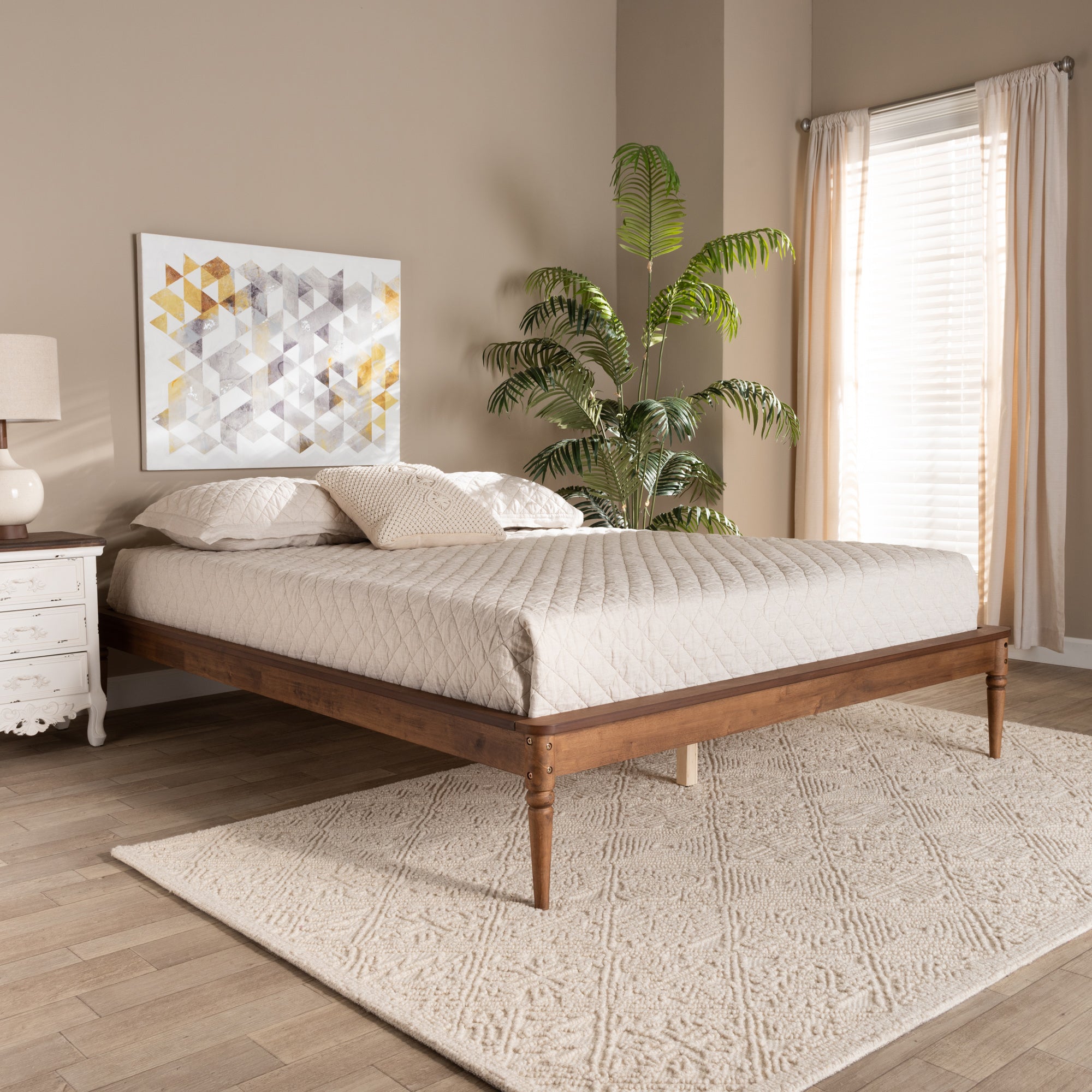 Baxton Studio Tallis Classic and Traditional Walnut Brown Finished Wood Queen Size Bed Frame