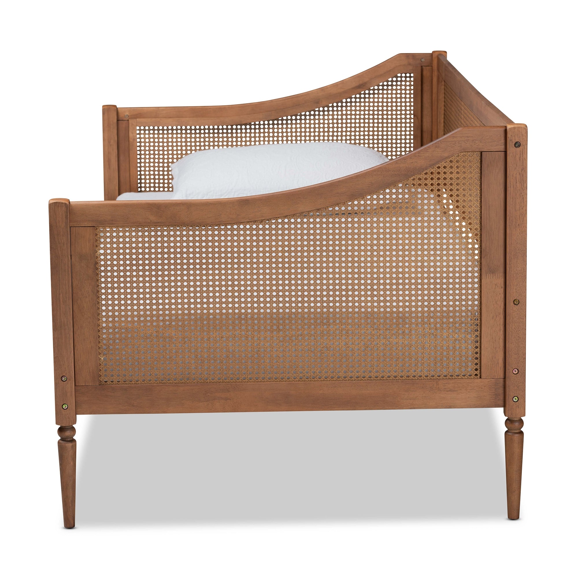Baxton Studio Ogden Mid-Century Modern Walnut Brown Finished Wood and Synthetic Rattan Twin Size Daybed