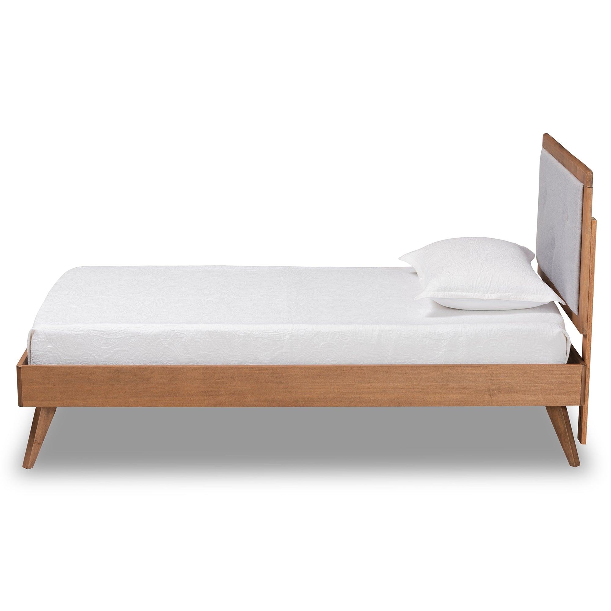 Baxton Studio Laima Mid-Century Modern Light Grey Fabric Upholstered and Walnut Brown Finished Wood Twin Size Platform Bed