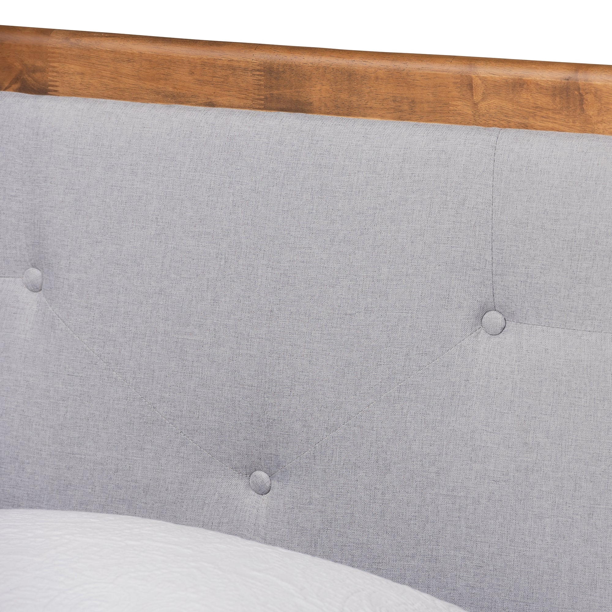 Baxton Studio Laima Mid-Century Modern Light Grey Fabric Upholstered and Walnut Brown Finished Wood Twin Size Platform Bed
