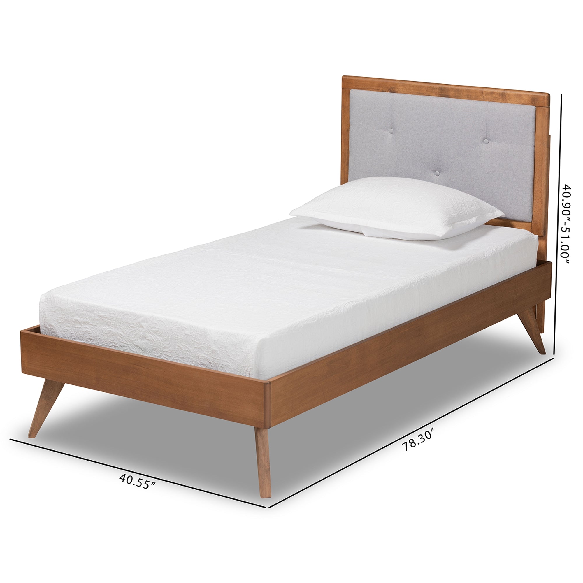 Baxton Studio Laima Mid-Century Modern Light Grey Fabric Upholstered and Walnut Brown Finished Wood Twin Size Platform Bed