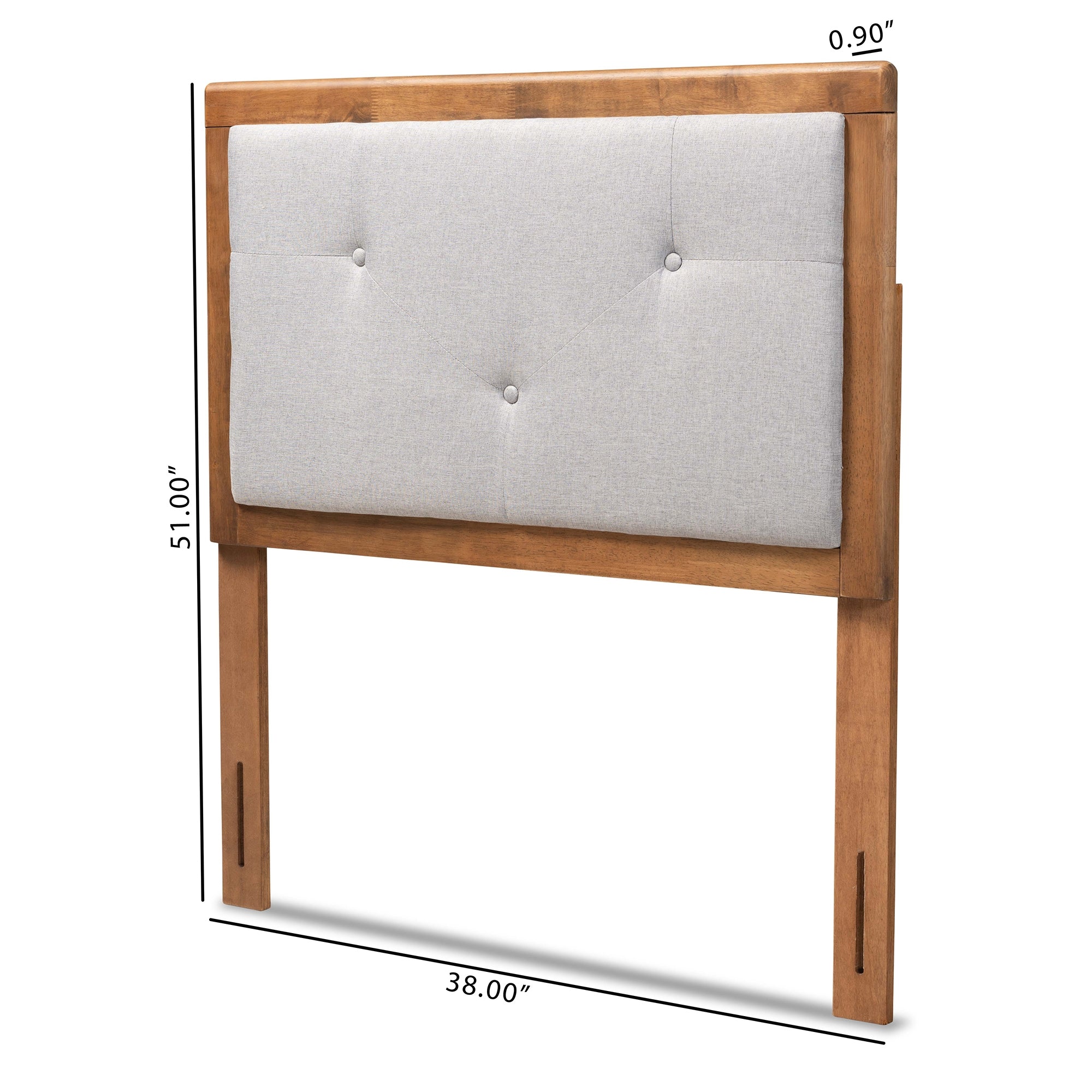 Baxton Studio Abner Modern and Contemporary Transitional Light Grey Fabric Upholstered and Walnut Brown Finished Wood Twin Size Headboard
