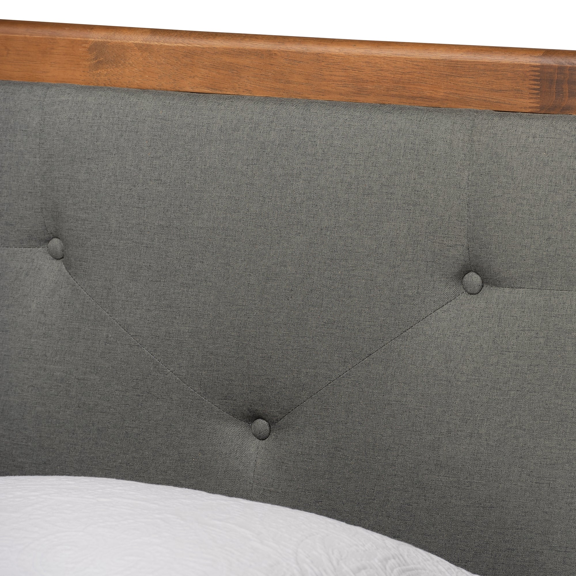 Baxton Studio Saul Mid-Century Modern Dark Grey Fabric Upholstered and Walnut Brown Finished Wood Twin Size Platform Bed