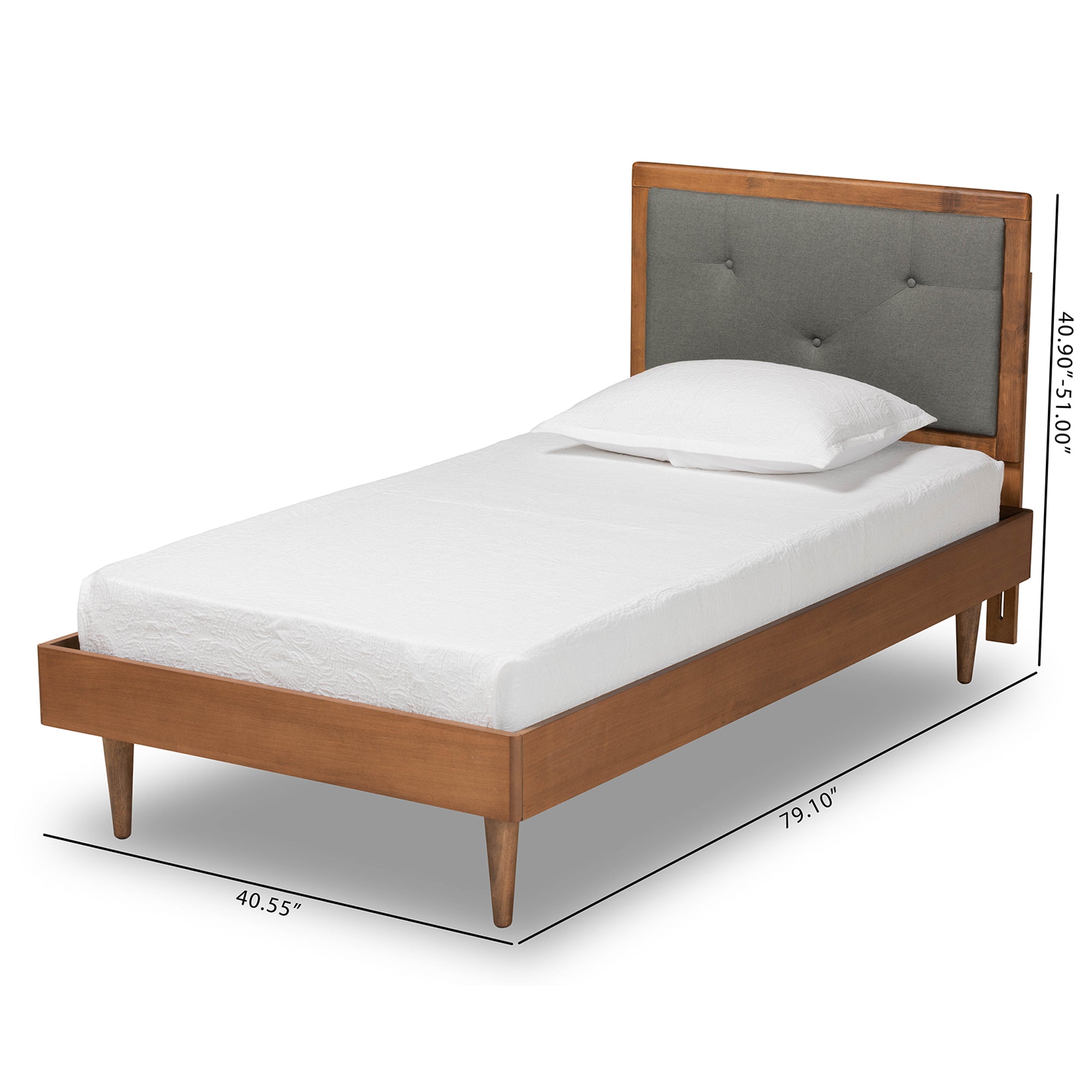 Baxton Studio Saul Mid-Century Modern Dark Grey Fabric Upholstered and Walnut Brown Finished Wood Twin Size Platform Bed