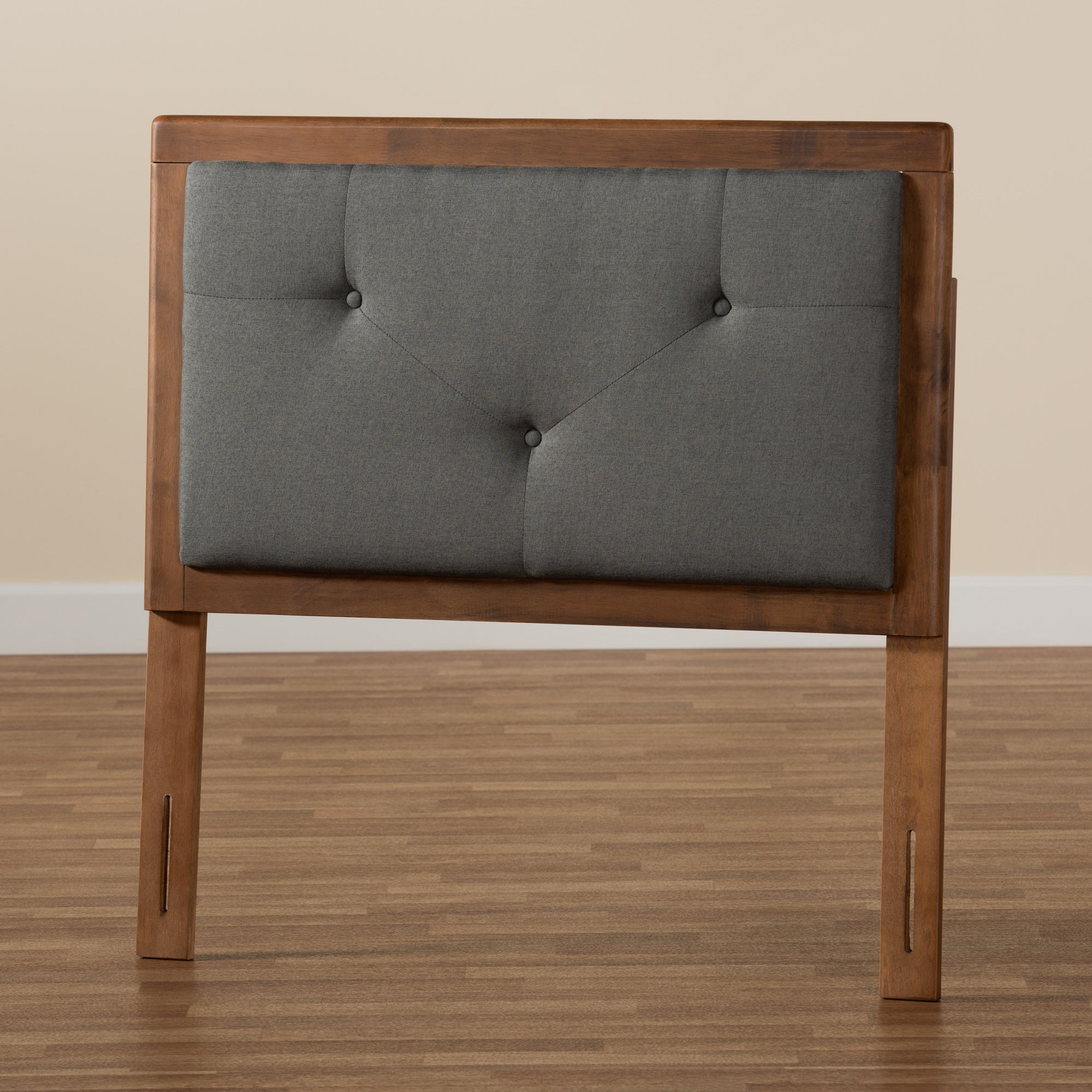 Baxton Studio Abner Modern and Contemporary Transitional Dark Grey Fabric Upholstered and Walnut Brown Finished Wood Twin Size Headboard