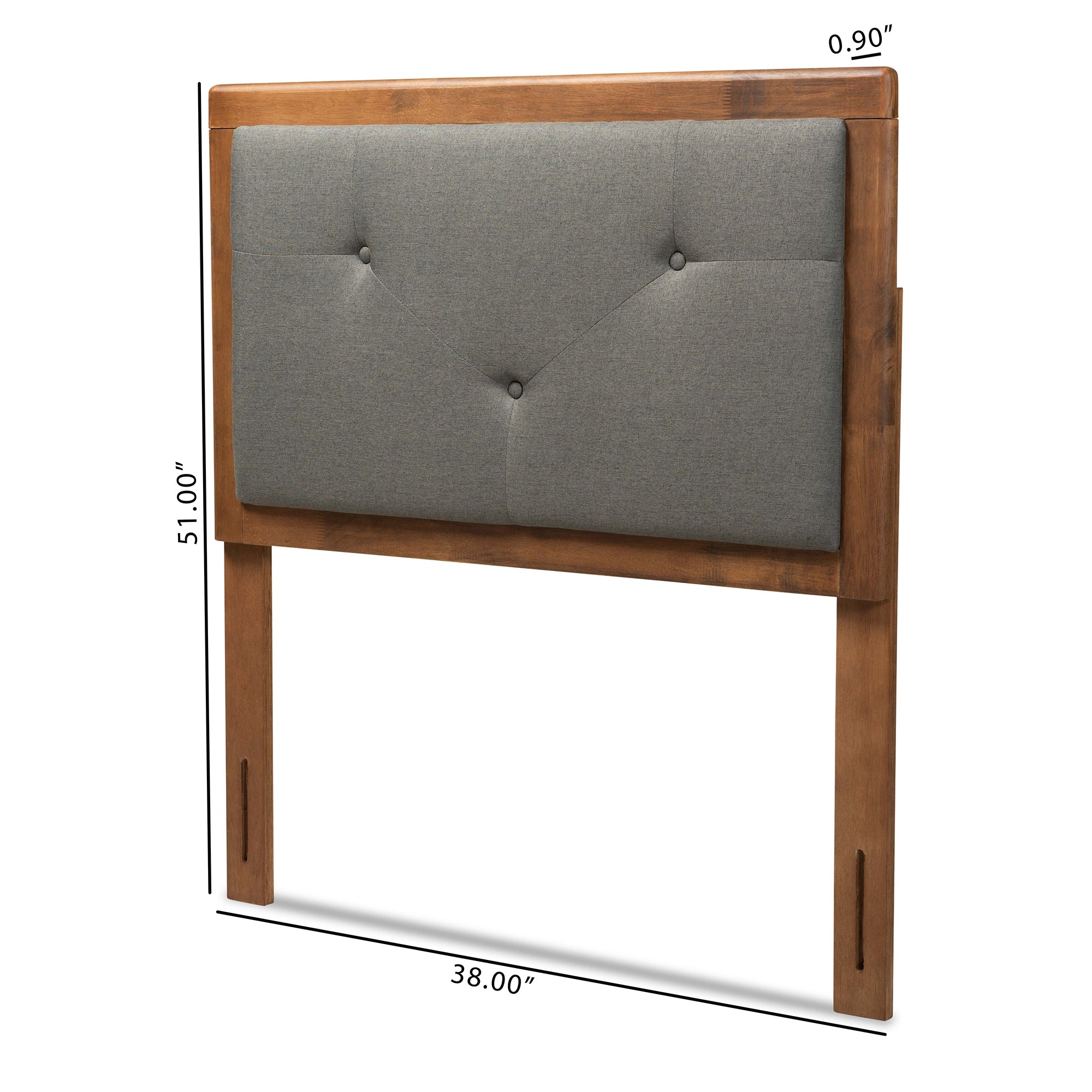 Baxton Studio Abner Modern and Contemporary Transitional Dark Grey Fabric Upholstered and Walnut Brown Finished Wood Twin Size Headboard