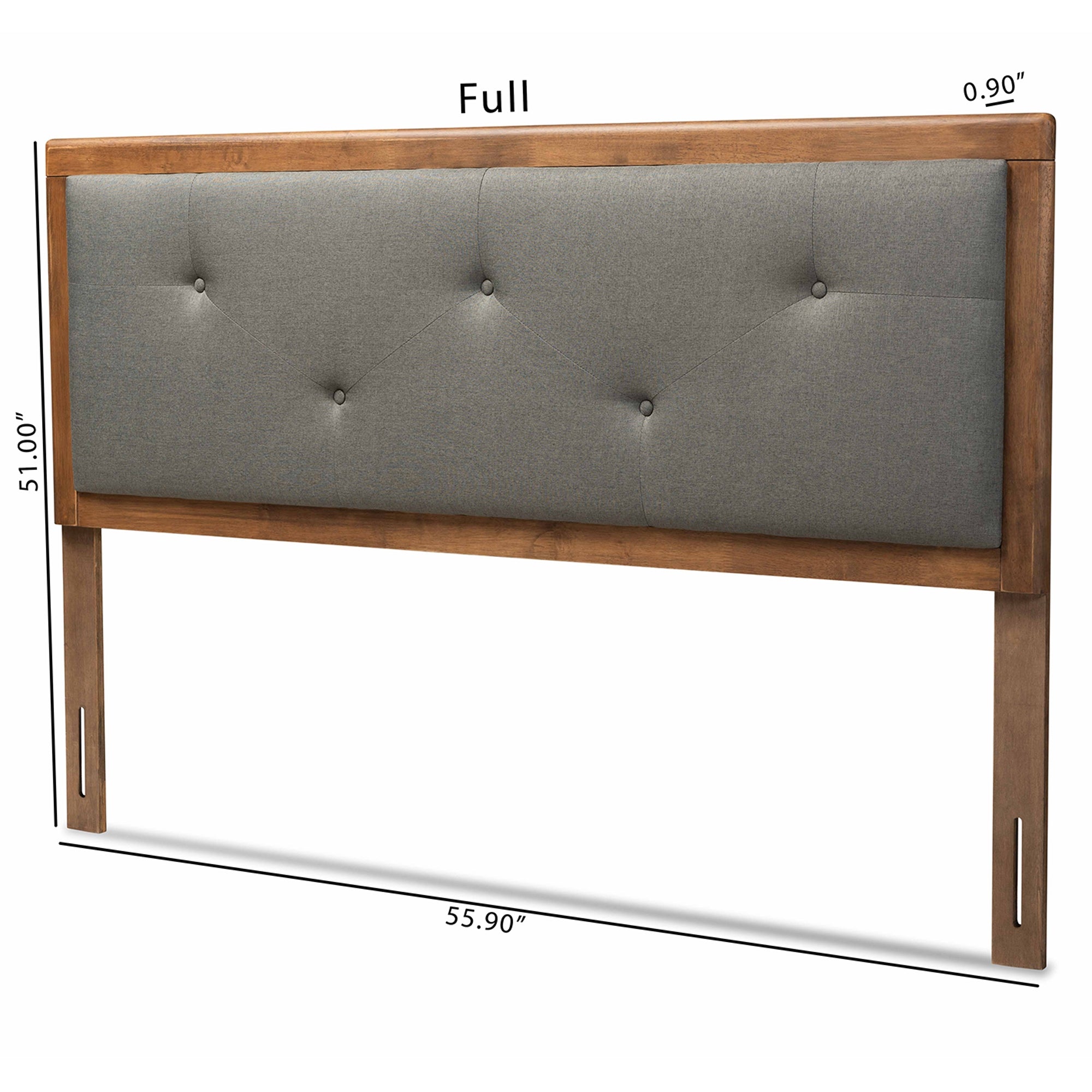 Baxton Studio Abner Modern and Contemporary Transitional Dark Grey Fabric Upholstered and Walnut Brown Finished Wood Queen Size Headboard