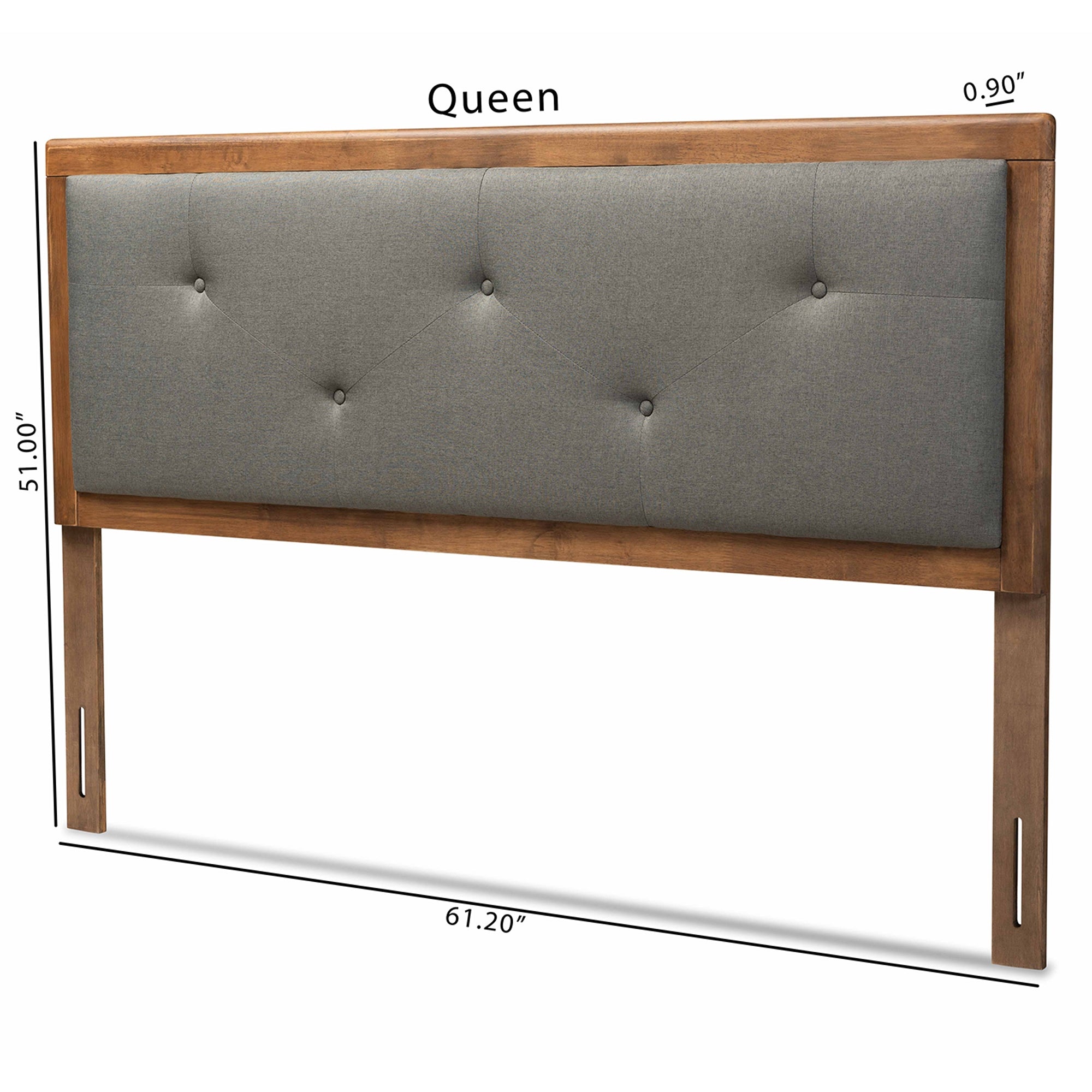 Baxton Studio Abner Modern and Contemporary Transitional Dark Grey Fabric Upholstered and Walnut Brown Finished Wood Queen Size Headboard