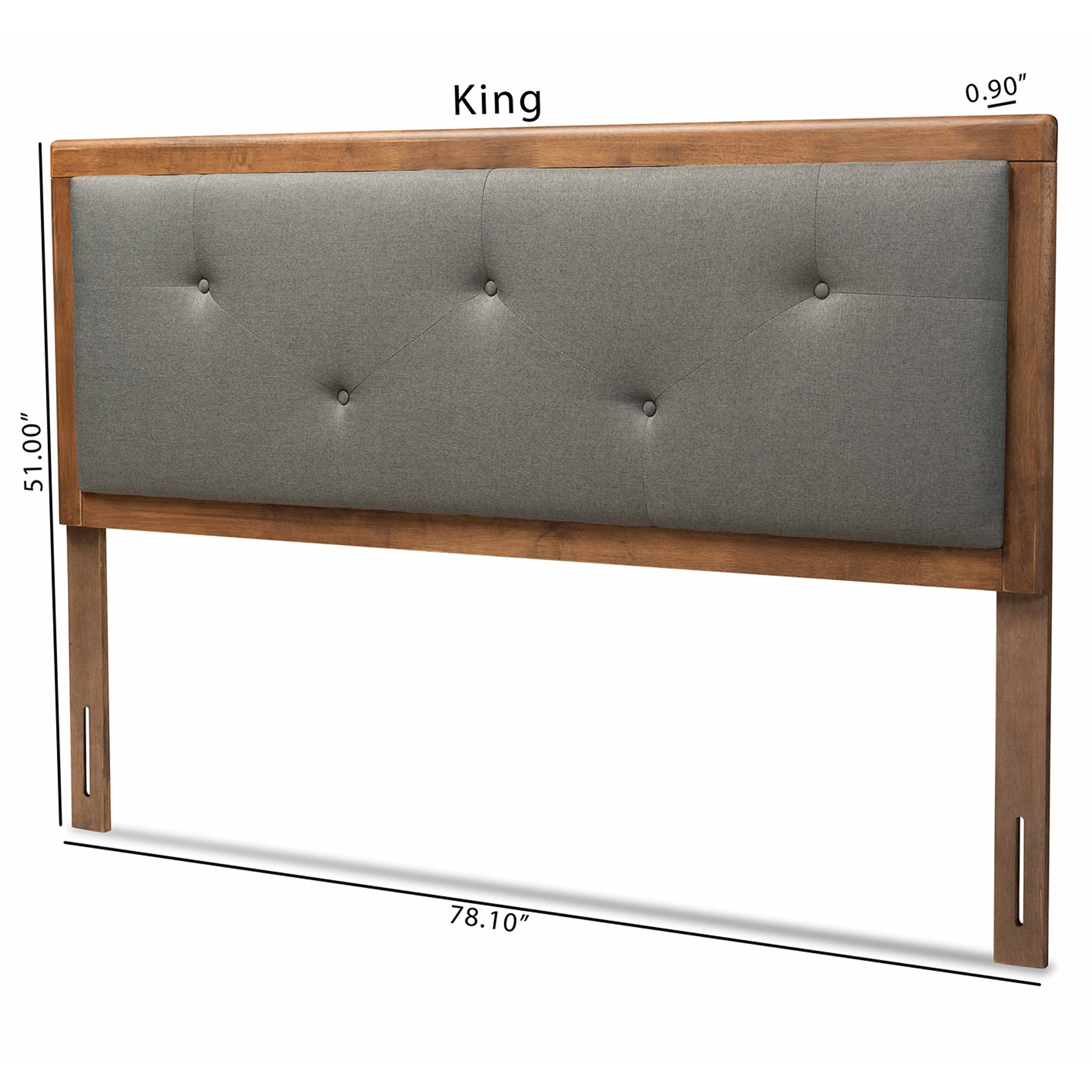 Baxton Studio Abner Modern and Contemporary Transitional Dark Grey Fabric Upholstered and Walnut Brown Finished Wood King Size Headboard