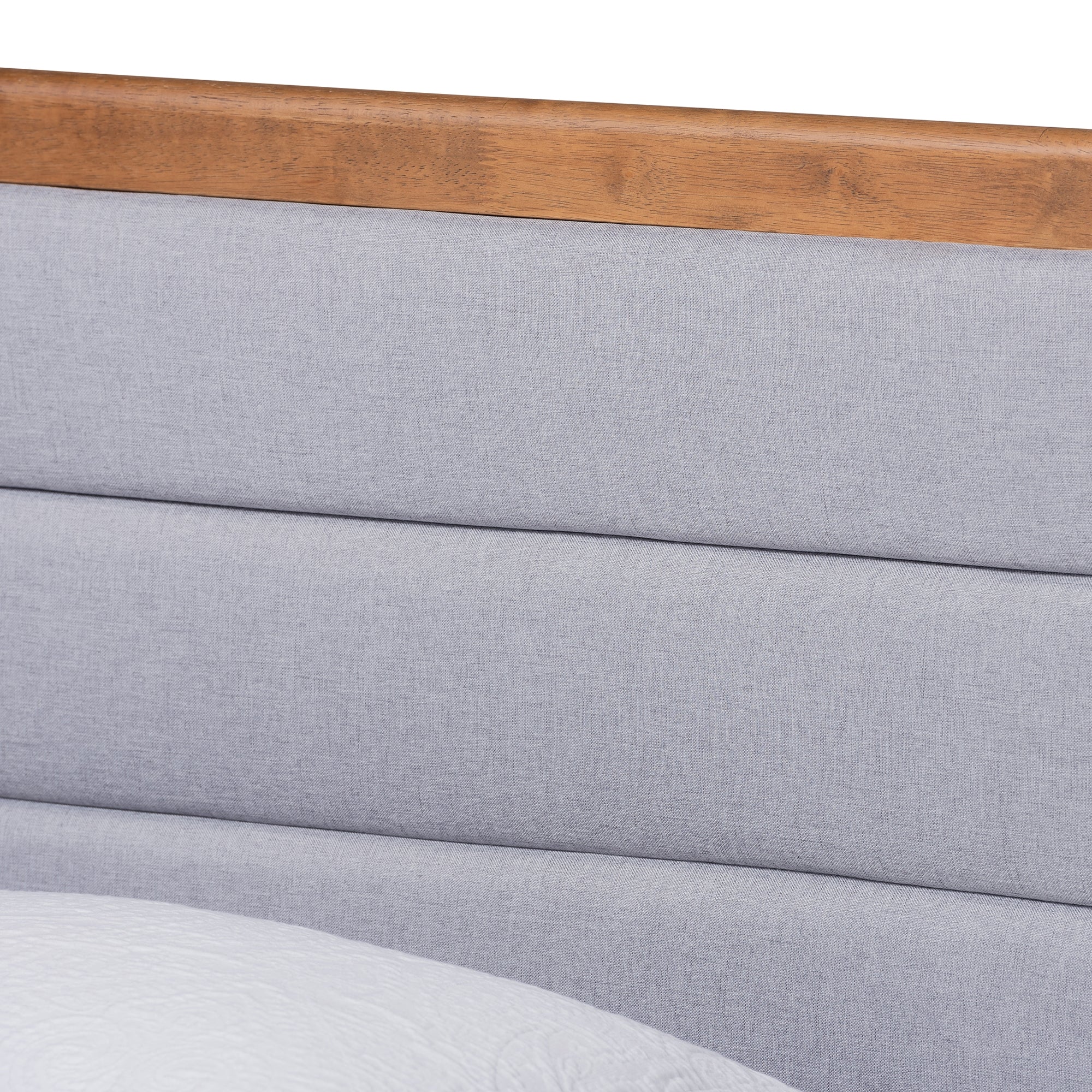 Baxton Studio Seren Mid-Century Modern Light Grey Fabric Upholstered and Walnut Brown Finished Wood Twin Size Platform Bed