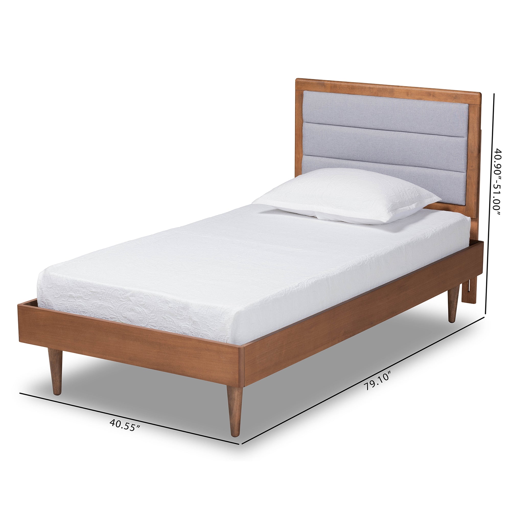 Baxton Studio Seren Mid-Century Modern Light Grey Fabric Upholstered and Walnut Brown Finished Wood Twin Size Platform Bed
