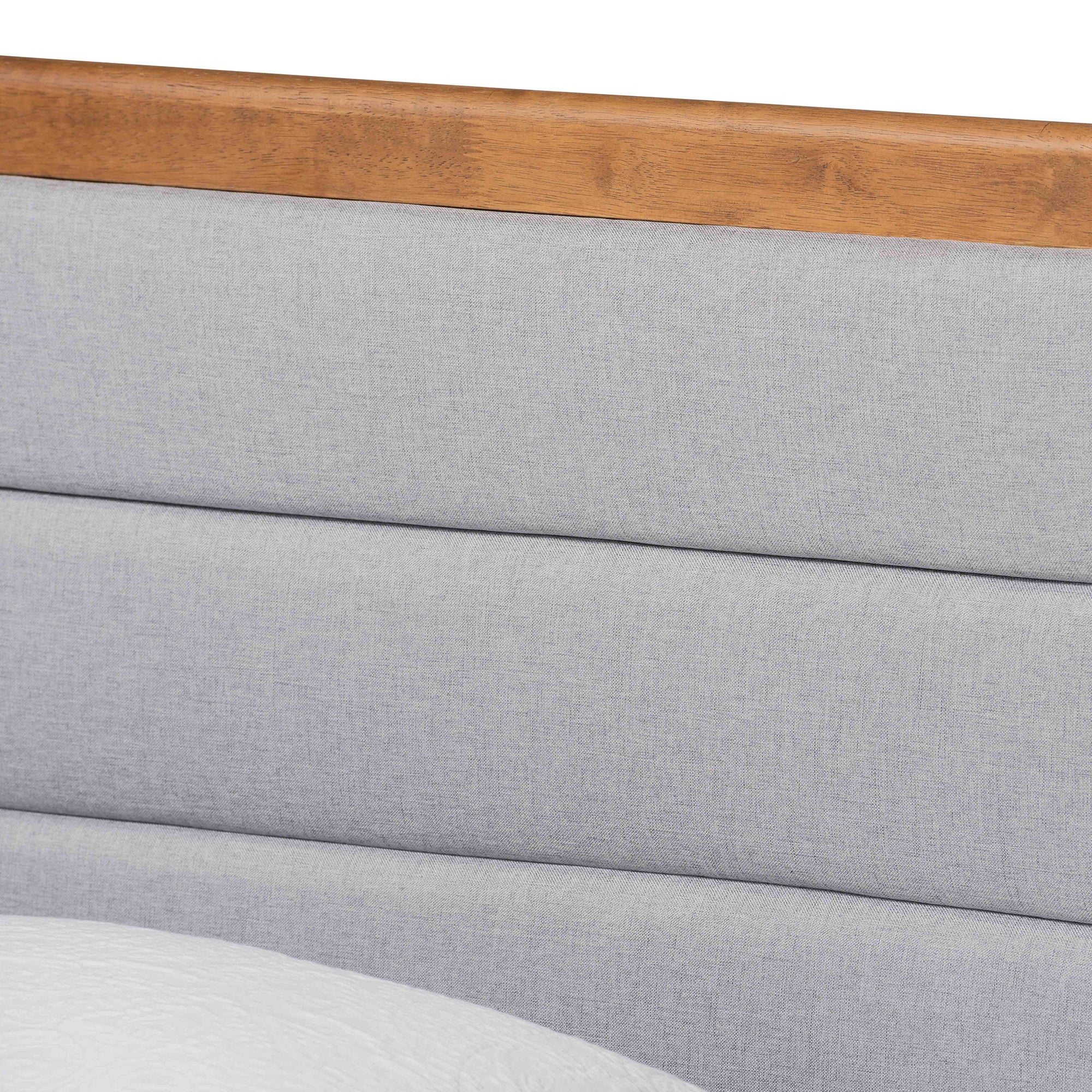 Baxton Studio Linn Mid-Century Modern Light Grey Fabric Upholstered and Walnut Brown Finished Wood Twin Size Platform Bed
