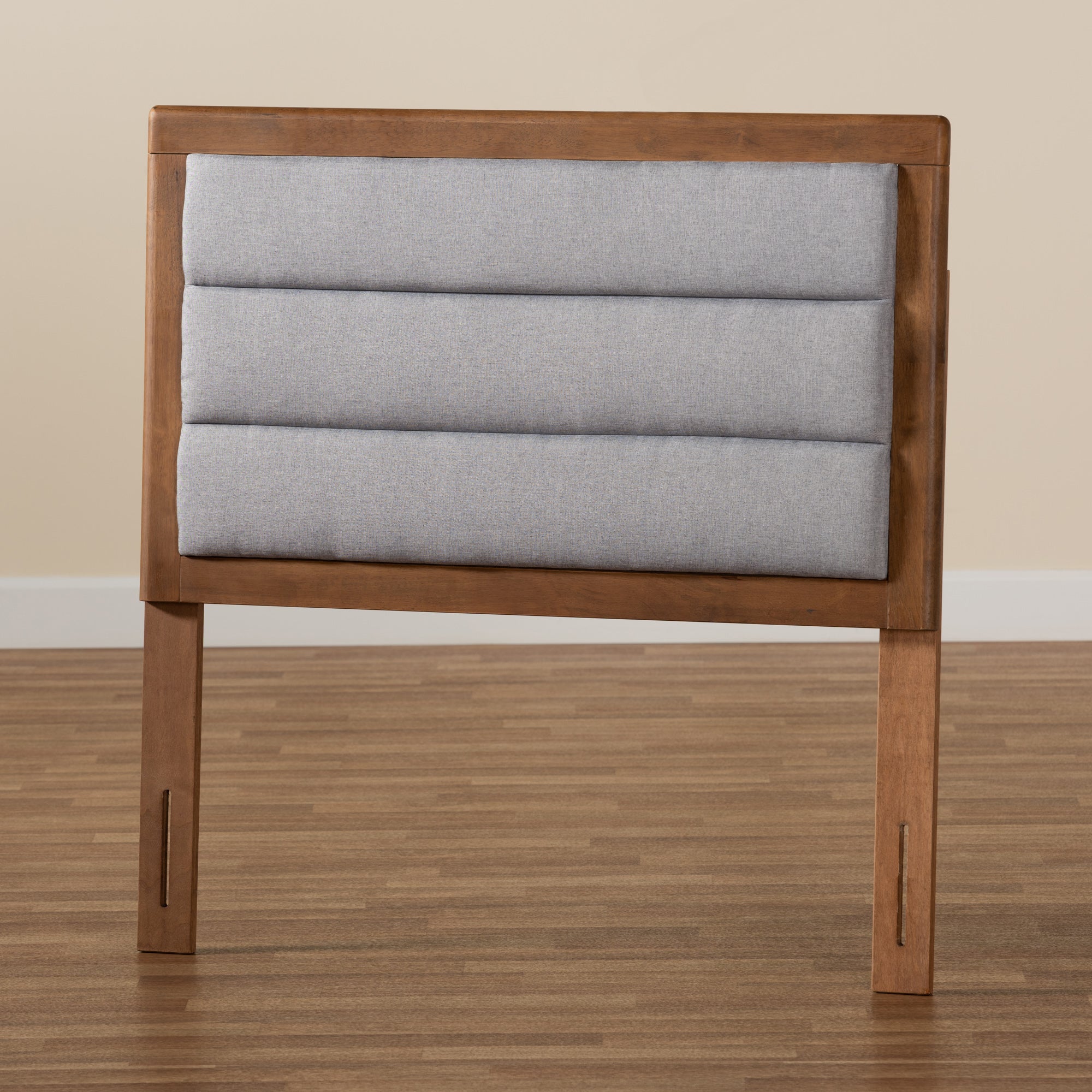 Baxton Studio Dexter Modern and Contemporary Light Grey Fabric Upholstered and Walnut Brown Finished Wood Twin Size Headboard