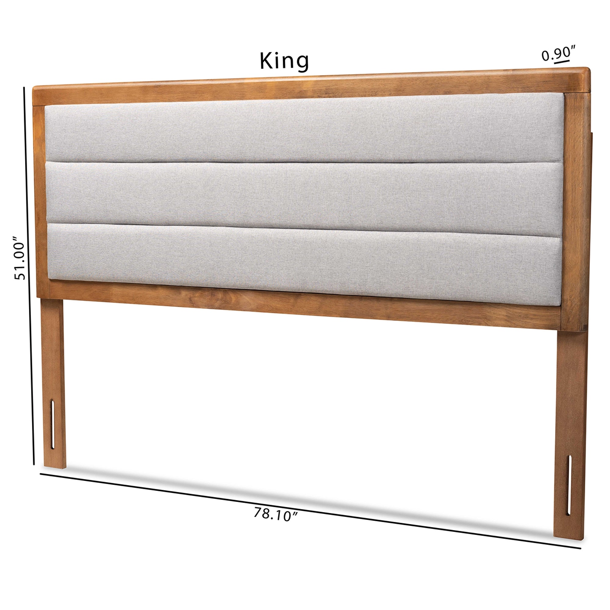 Baxton Studio Dexter Modern and Contemporary Light Grey Fabric Upholstered and Walnut Brown Finished Wood King Size Headboard