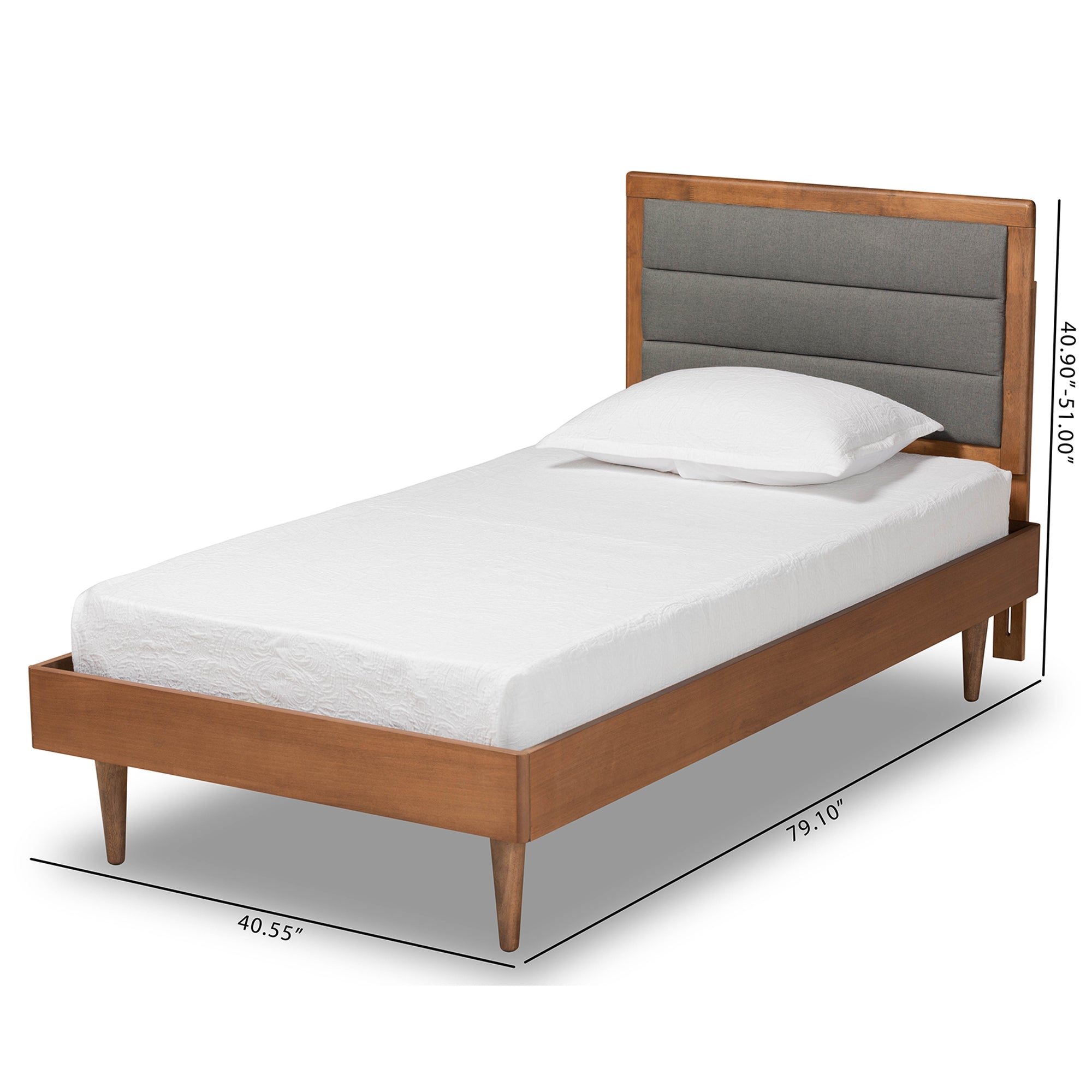 Baxton Studio Seren Mid-Century Modern Dark Grey Fabric Upholstered and Walnut Brown Finished Wood Twin Size Platform Bed